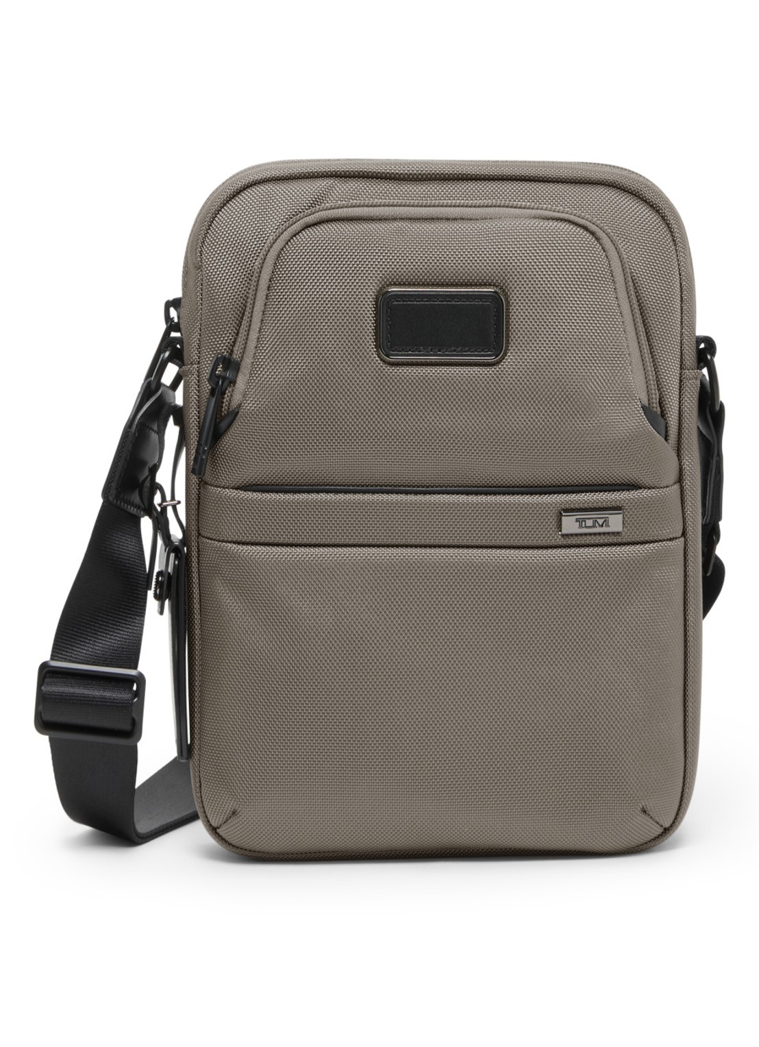TUMI Crossbodytas met leren details - voorkant 3 grijs