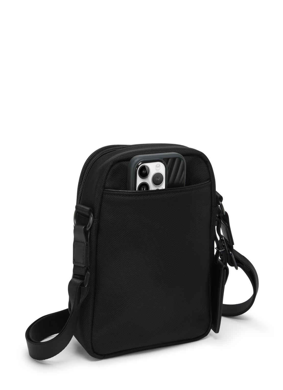 TUMI Crossbodytas met leren details - detail zwart