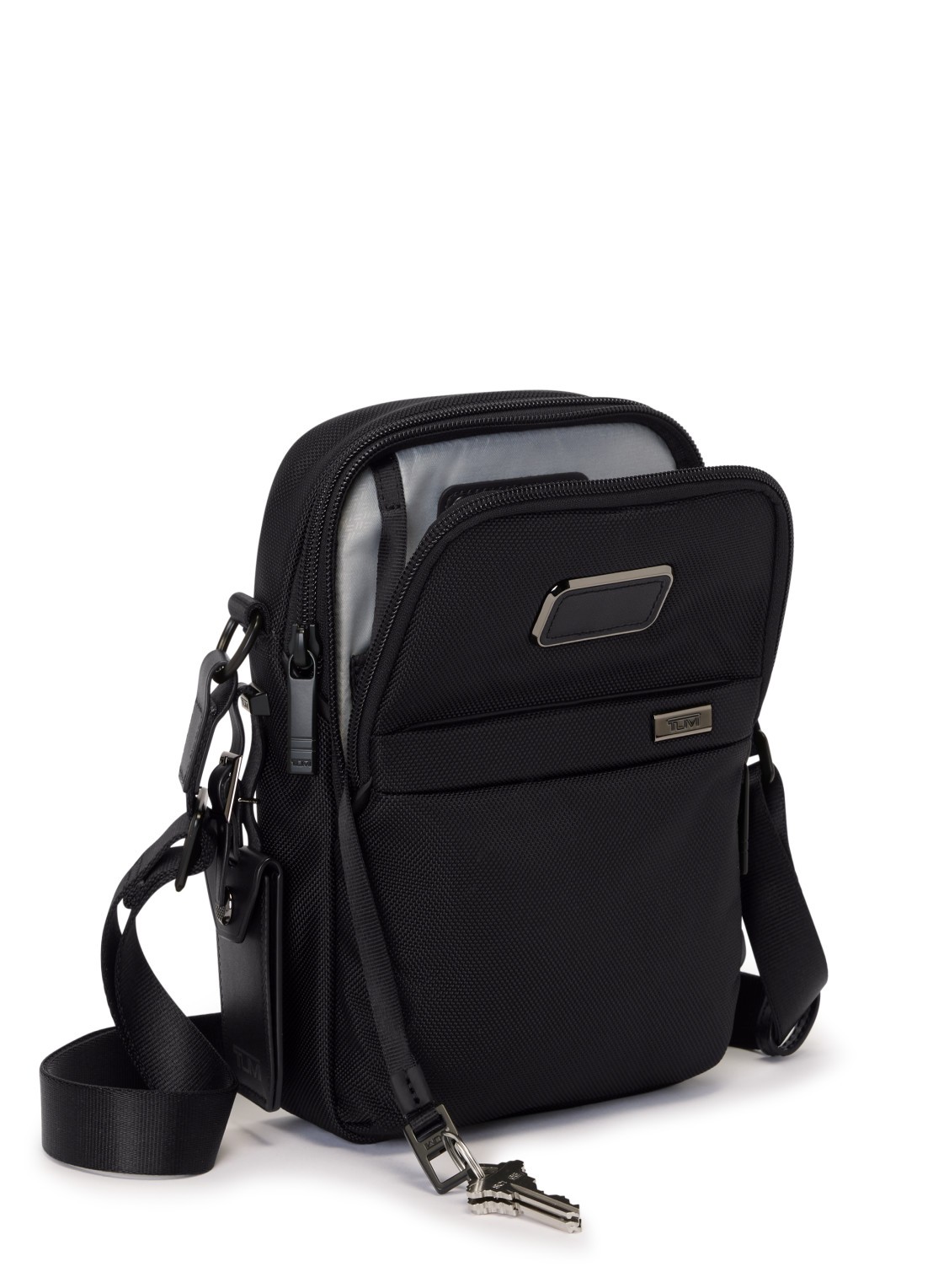 TUMI Crossbodytas met leren details - voorkant 4 zwart