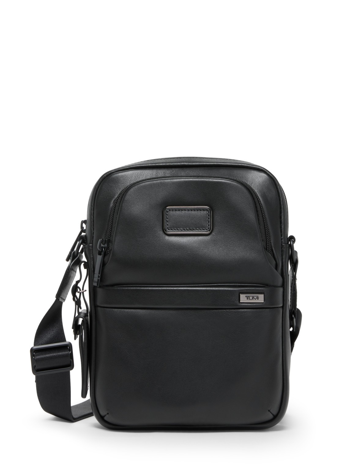 TUMI Crossbodytas van leer - voorkant zwart