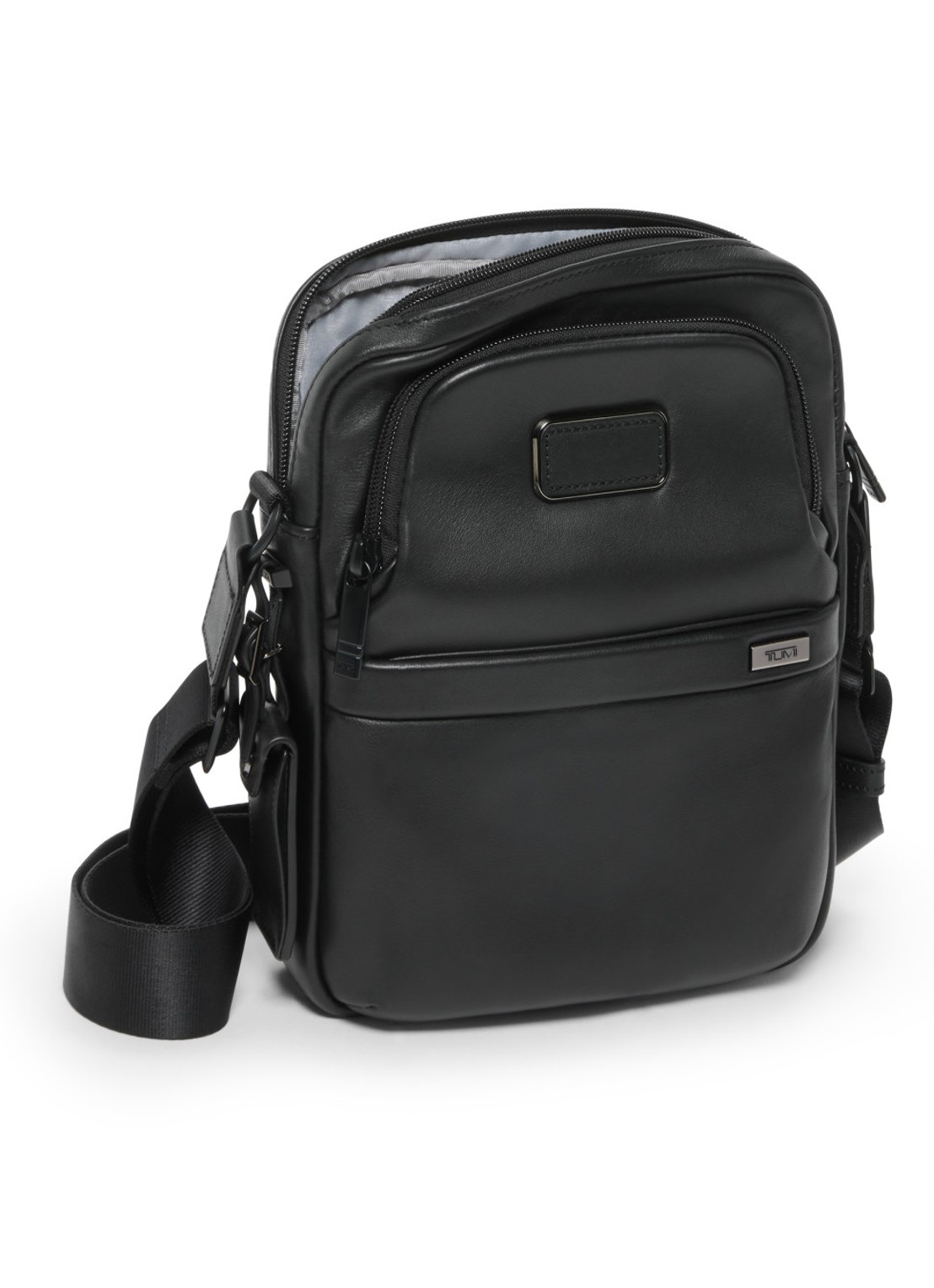 TUMI Crossbodytas van leer - voorkant 2 zwart