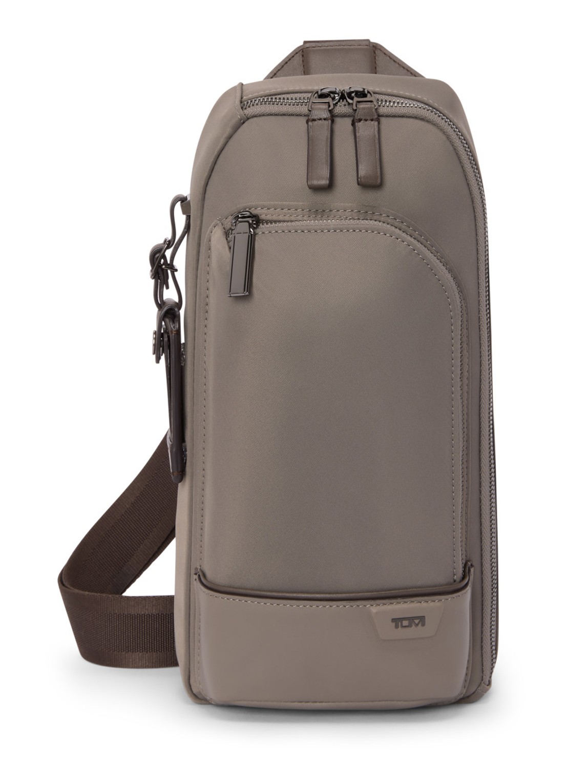 TUMI Gregory crossbodytas met leren details - voorkant 2 taupe