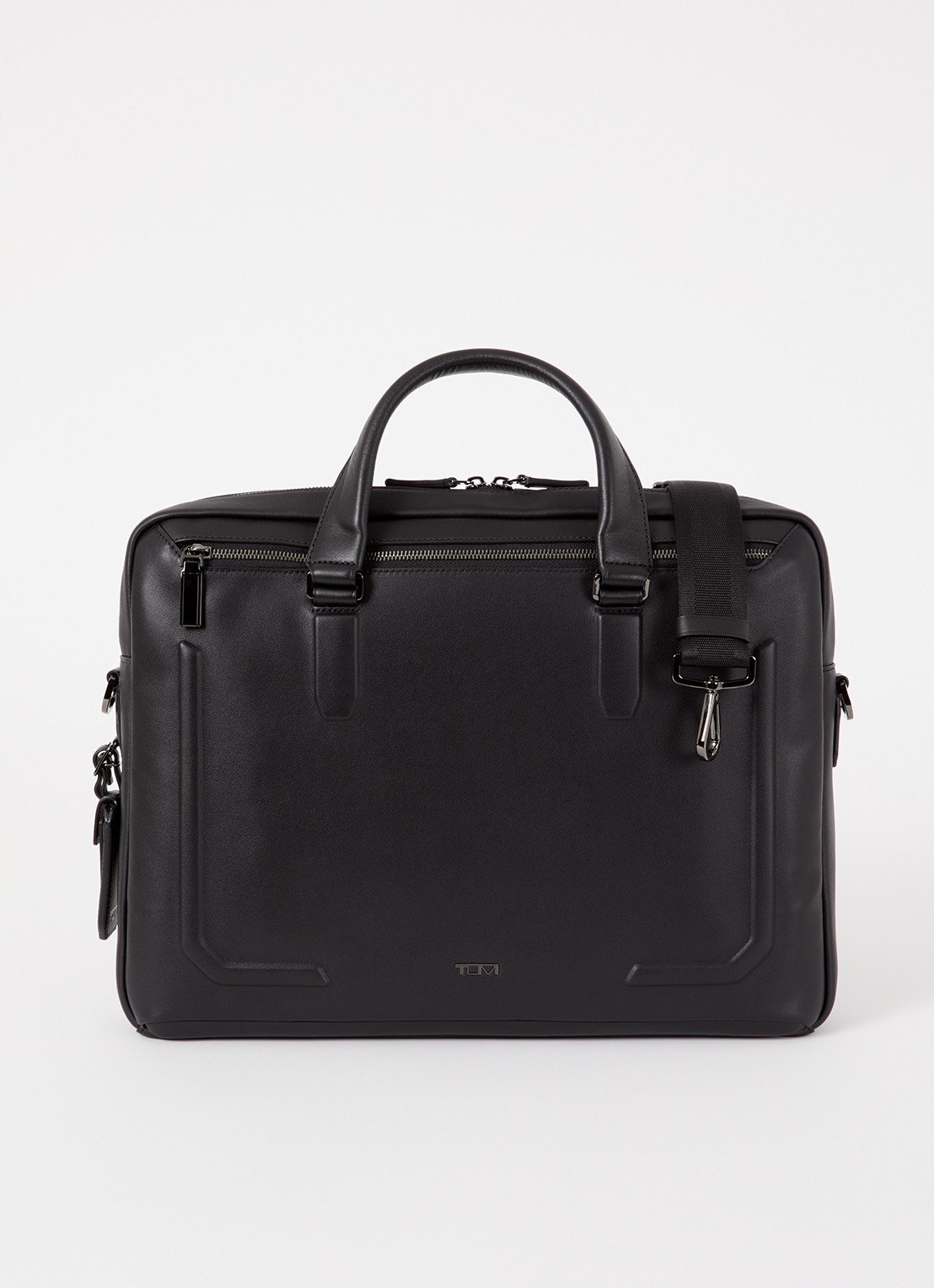 TUMI Harrison Avondale laptoptas van leer met 15 inch laptopvak - voorkant zwart