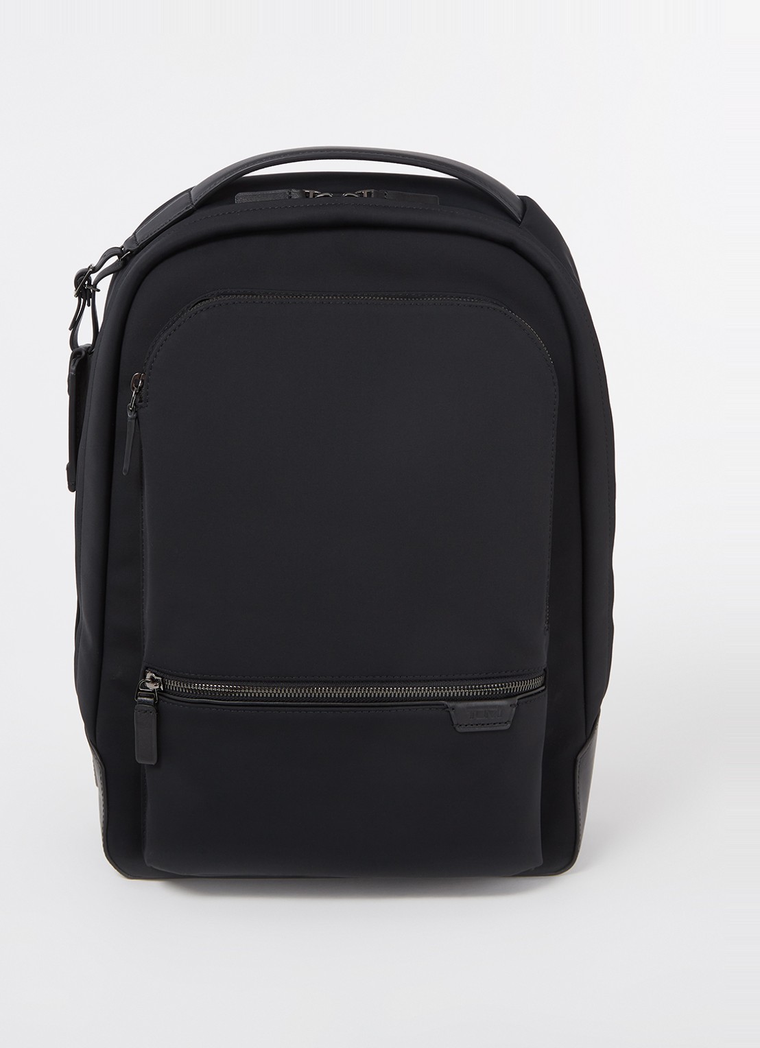 TUMI Harrison Bradner rugzak met leren details en 14 inch laptopvak - voorkant 3 zwart