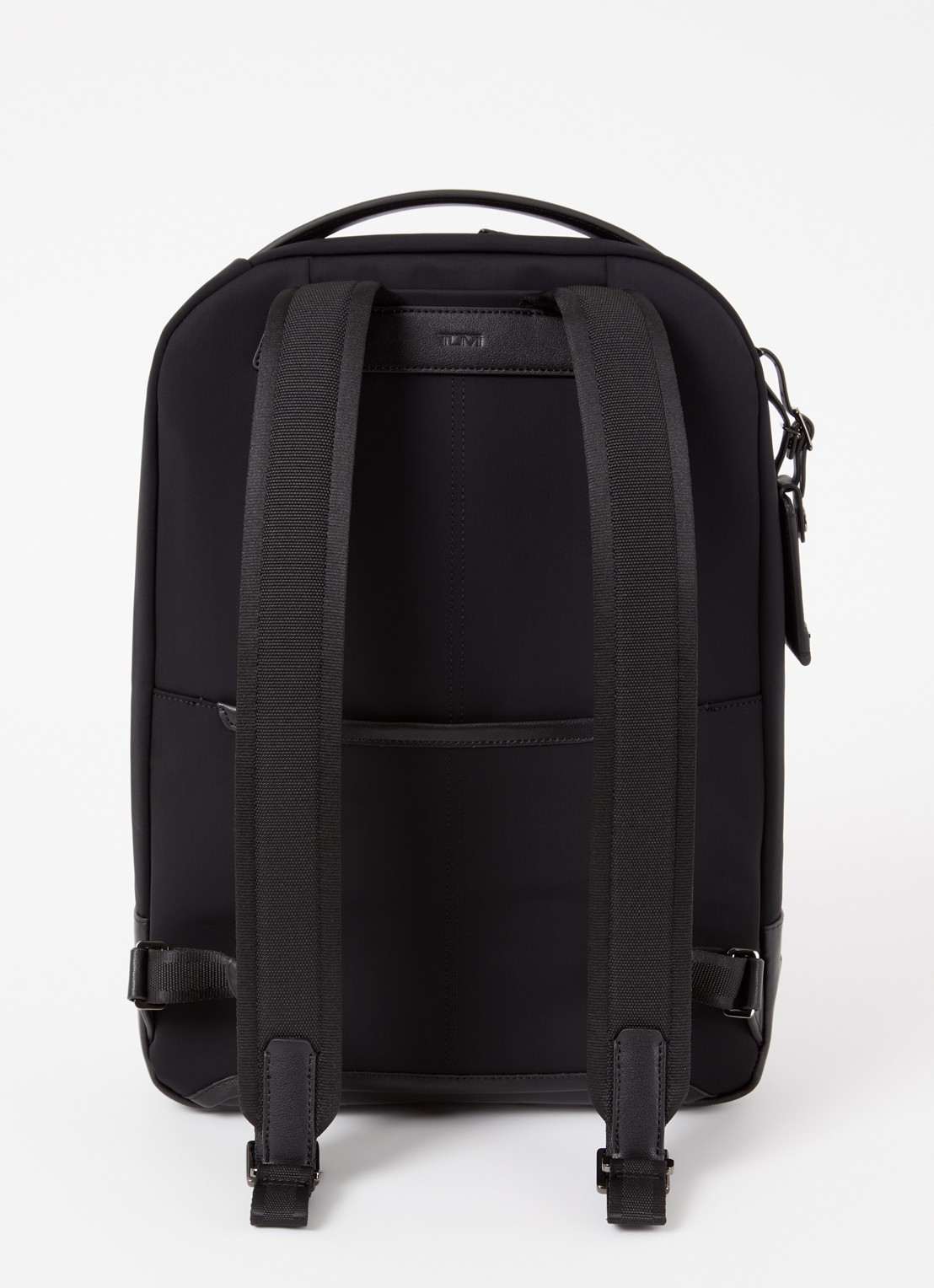 TUMI Harrison Bradner rugzak met leren details en 14 inch laptopvak - achterkant zwart