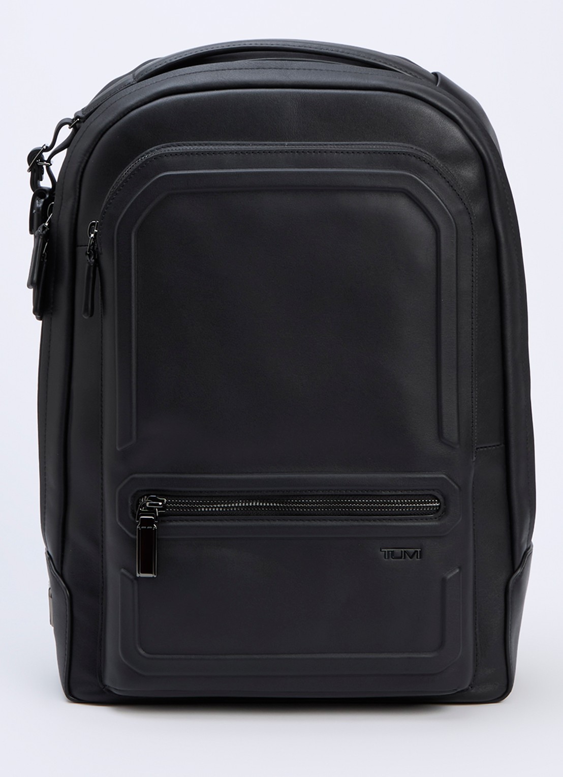 TUMI Harrison Bradner rugzak met leren details en 14 inch laptopvak - voorkant 2 zwart