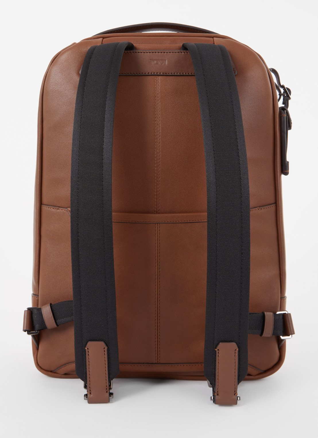 TUMI Harrison Bradner rugzak van leer met 14 inch laptopvak - achterkant cognac