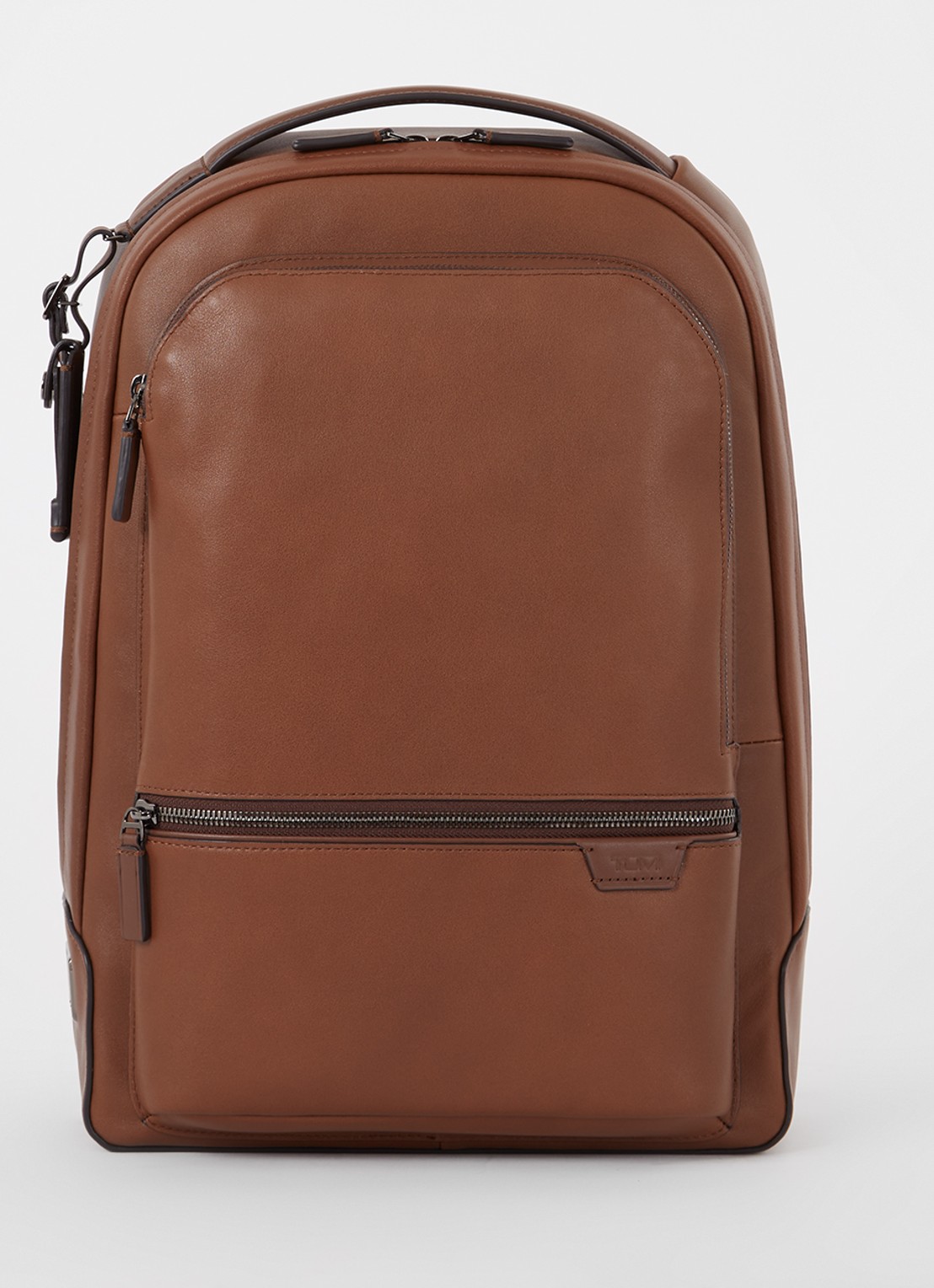 TUMI Harrison Bradner rugzak van leer met 14 inch laptopvak - voorkant 2 cognac
