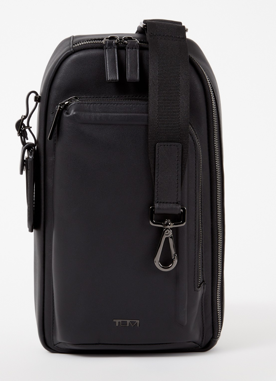 TUMI Harrison Gregory crossbodytas van leer met verstelbare schouderriem - voorkant 3 zwart