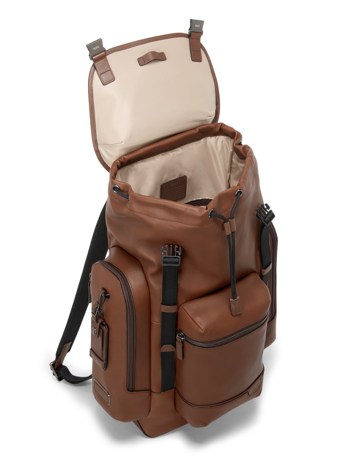 TUMI Harrison Griffen rugzak van leer - detail 3 cognac