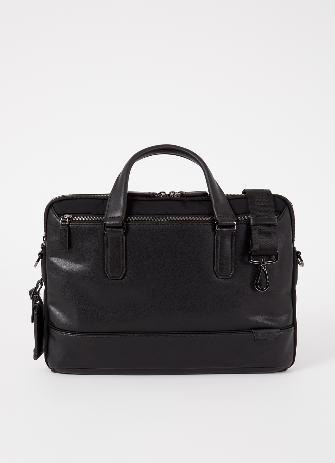 TUMI Harrison Sycamore laptoptas met leren details en 15 inch laptopvak - voorkant 3 zwart
