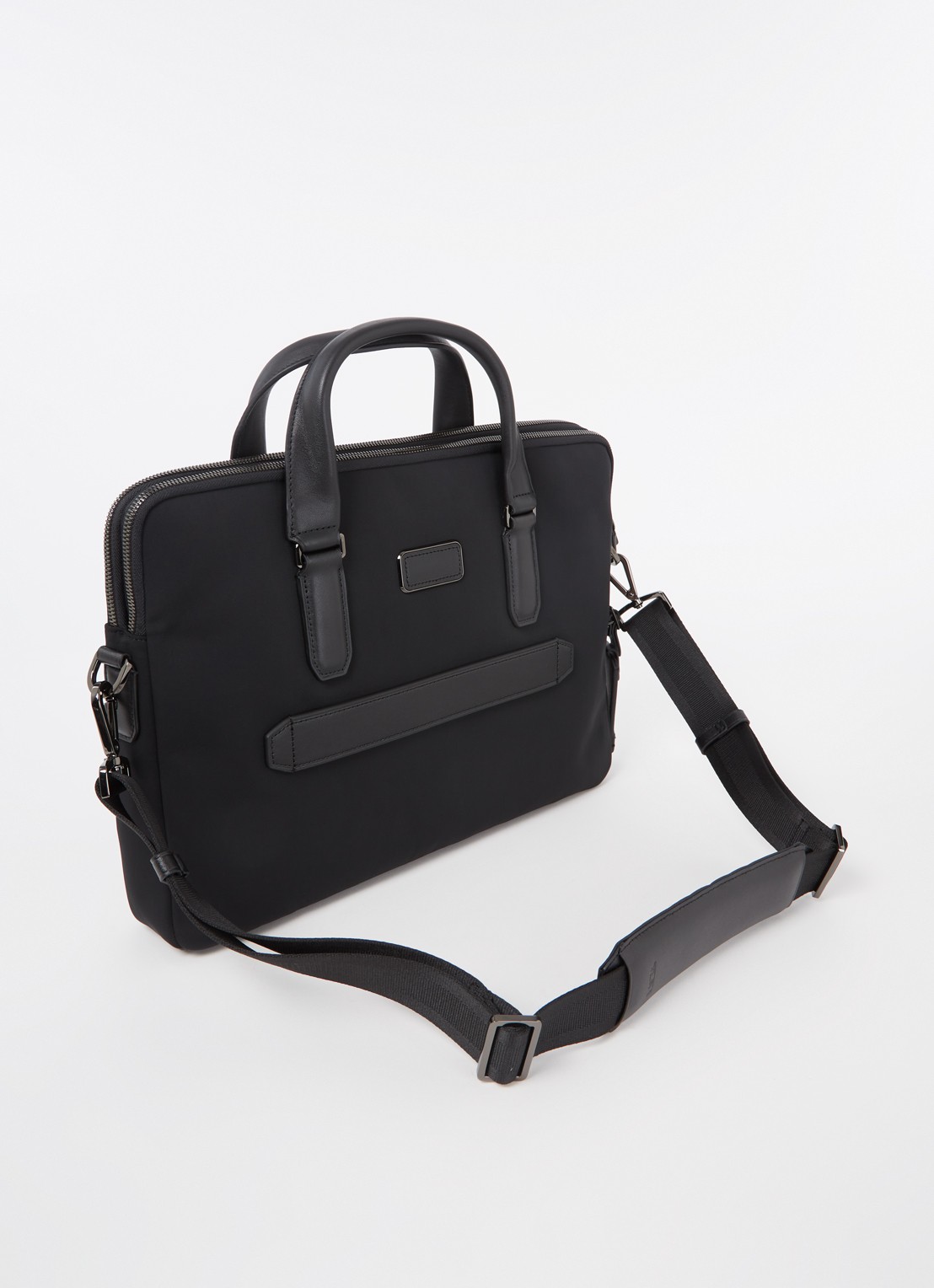 TUMI Harrison Sycamore Slim businesstas met leren details en 14 inch laptopvak - achterkant zwart