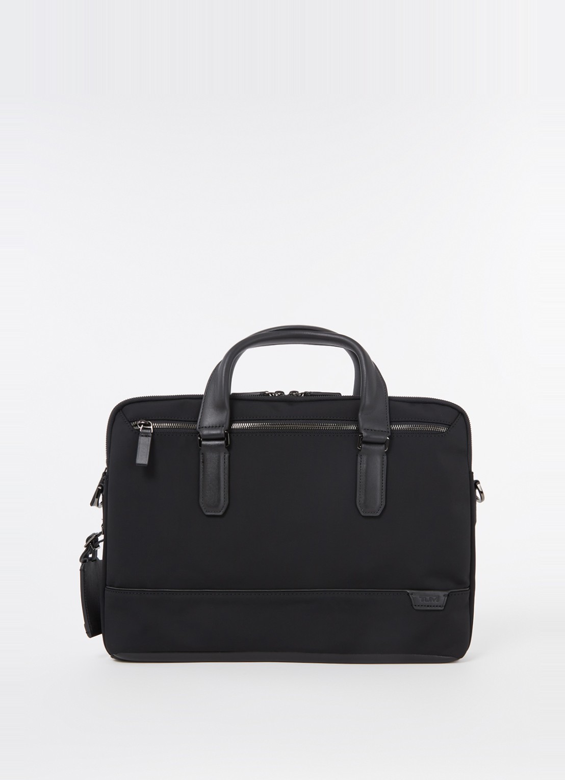 TUMI Harrison Sycamore Slim businesstas met leren details en 14 inch laptopvak - voorkant 2 zwart