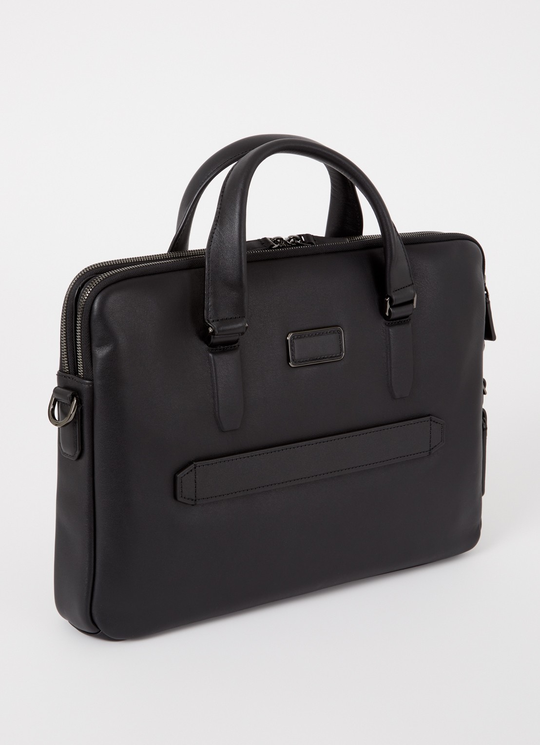 TUMI Harrison Sycamore Slim laptoptas van leer met 14 inch laptopvak - achterkant zwart