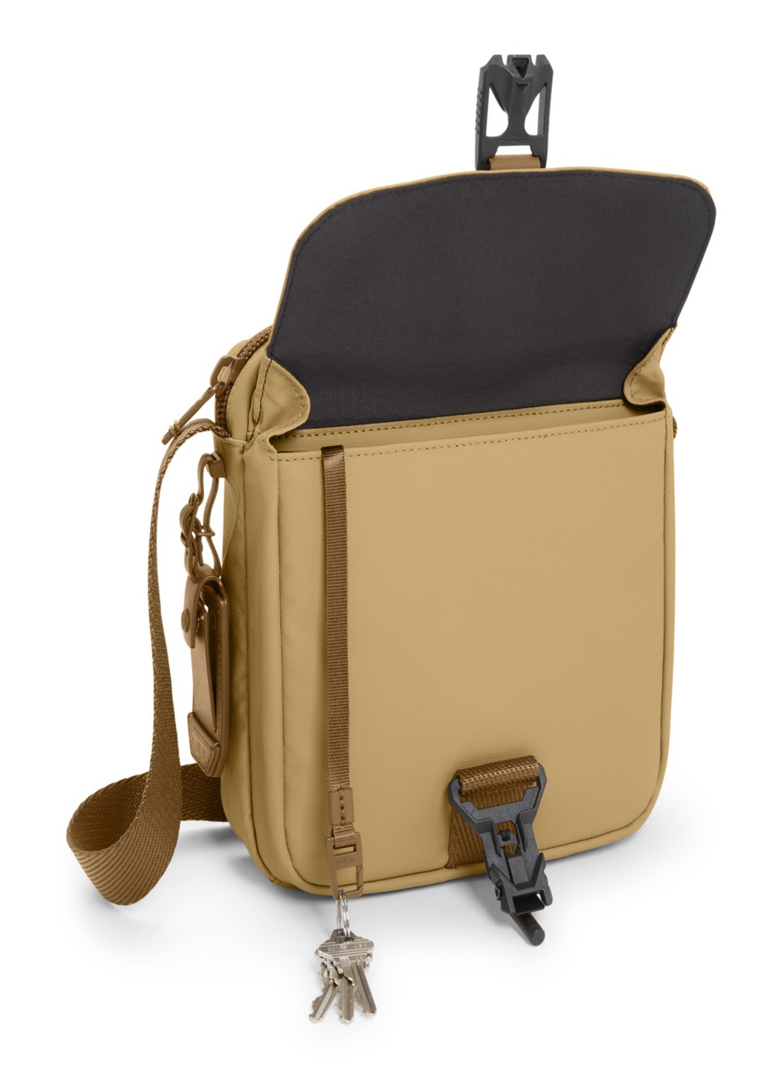 TUMI Junior crossbodytas met leren details - achterkant 4 khaki