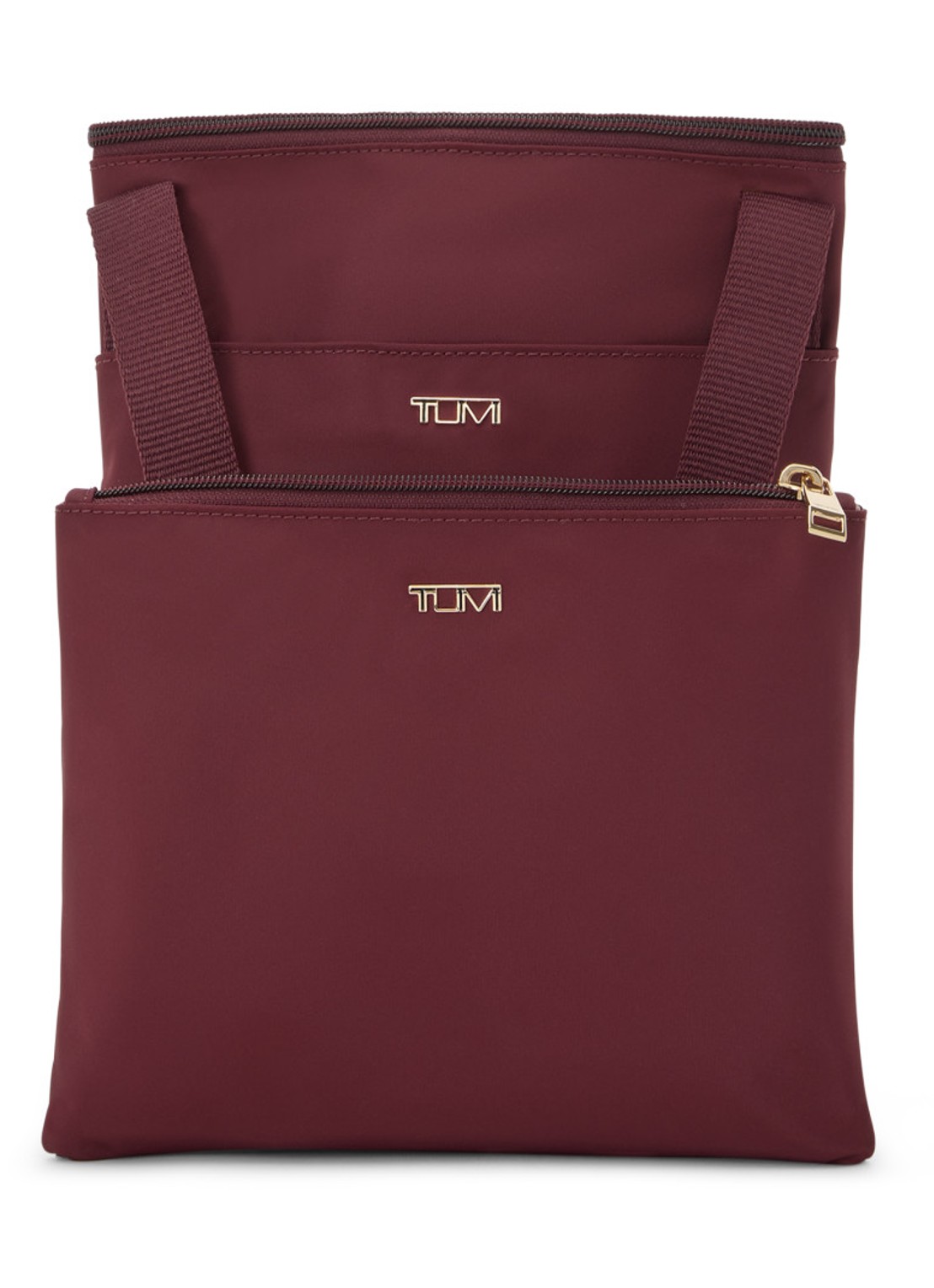 TUMI Just In Case Medium schoudertas met uitneembare etui - detail bordeauxrood