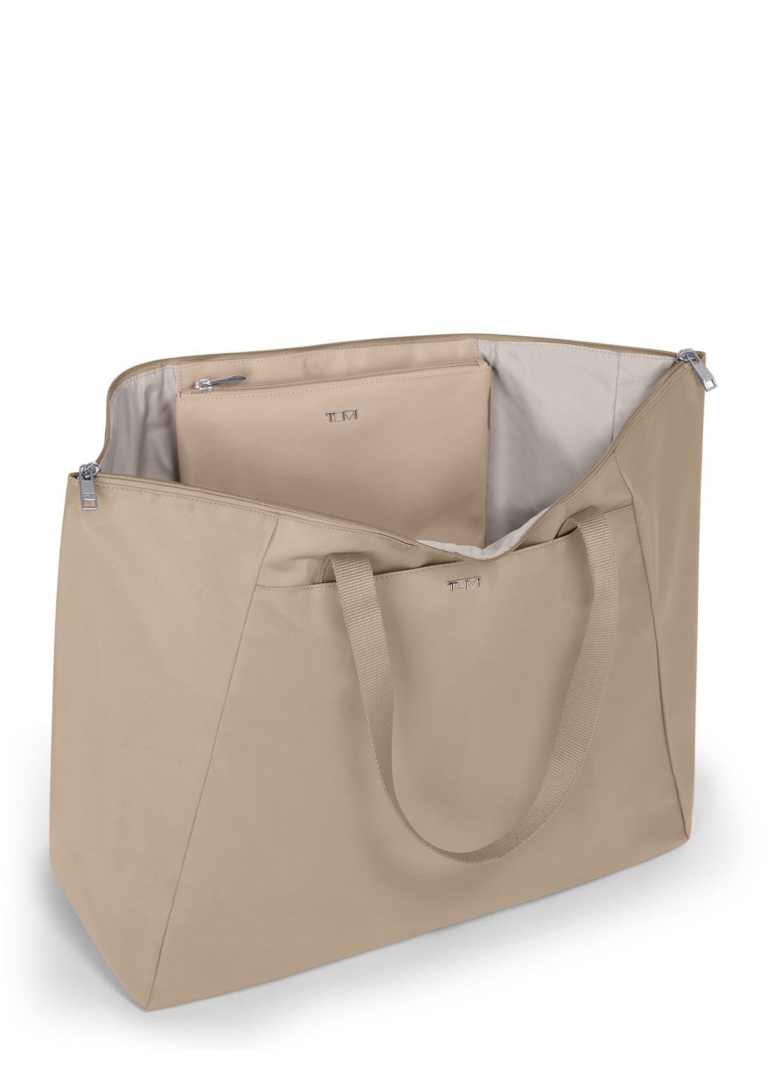 TUMI Just In Case schoudertas met uitneembaar etui - voorkant 2 beige