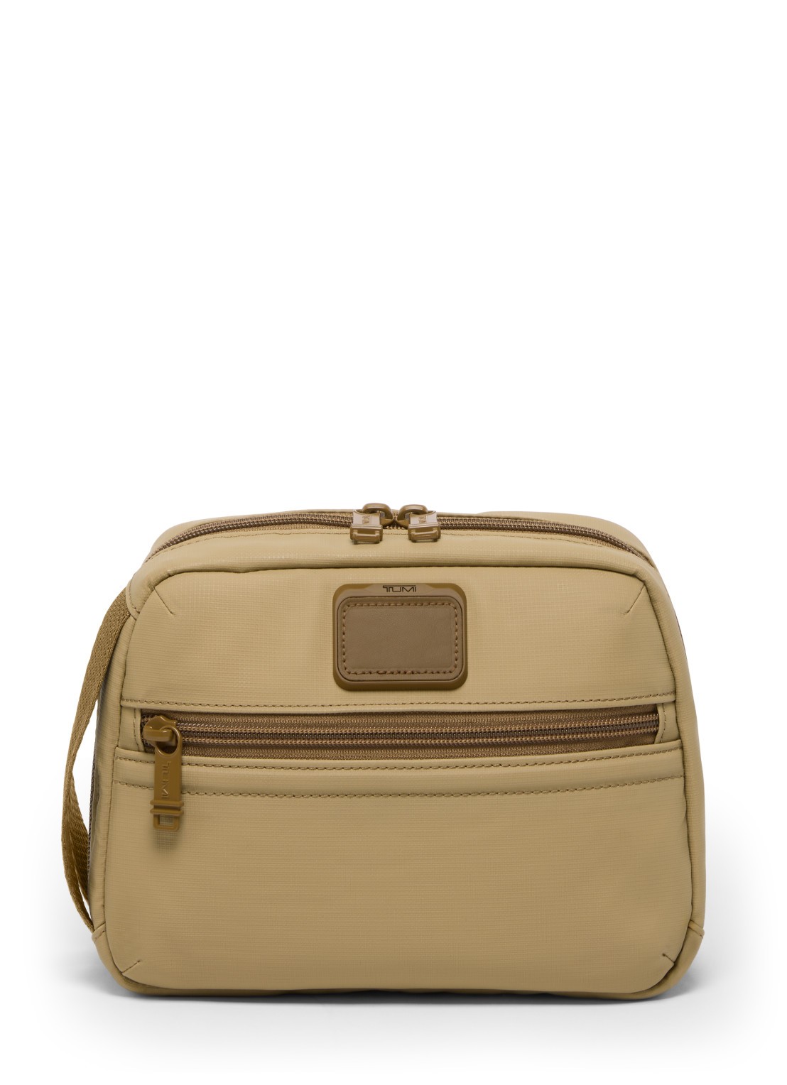 TUMI Response toilettas met leren details - voorkant 2 khaki