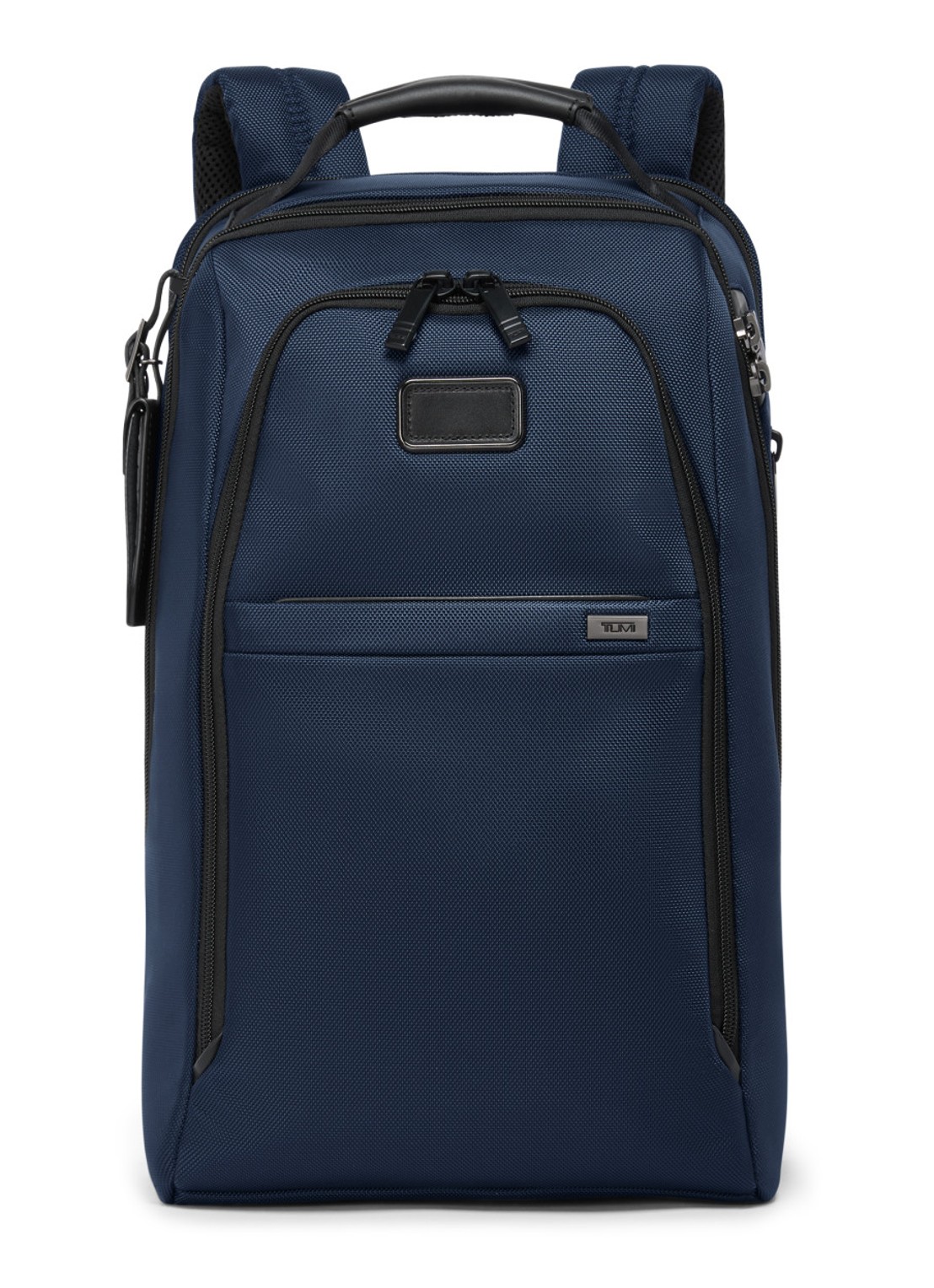TUMI Rugzak met leren details en 16 inch laptopvak - voorkant 7 donkerblauw