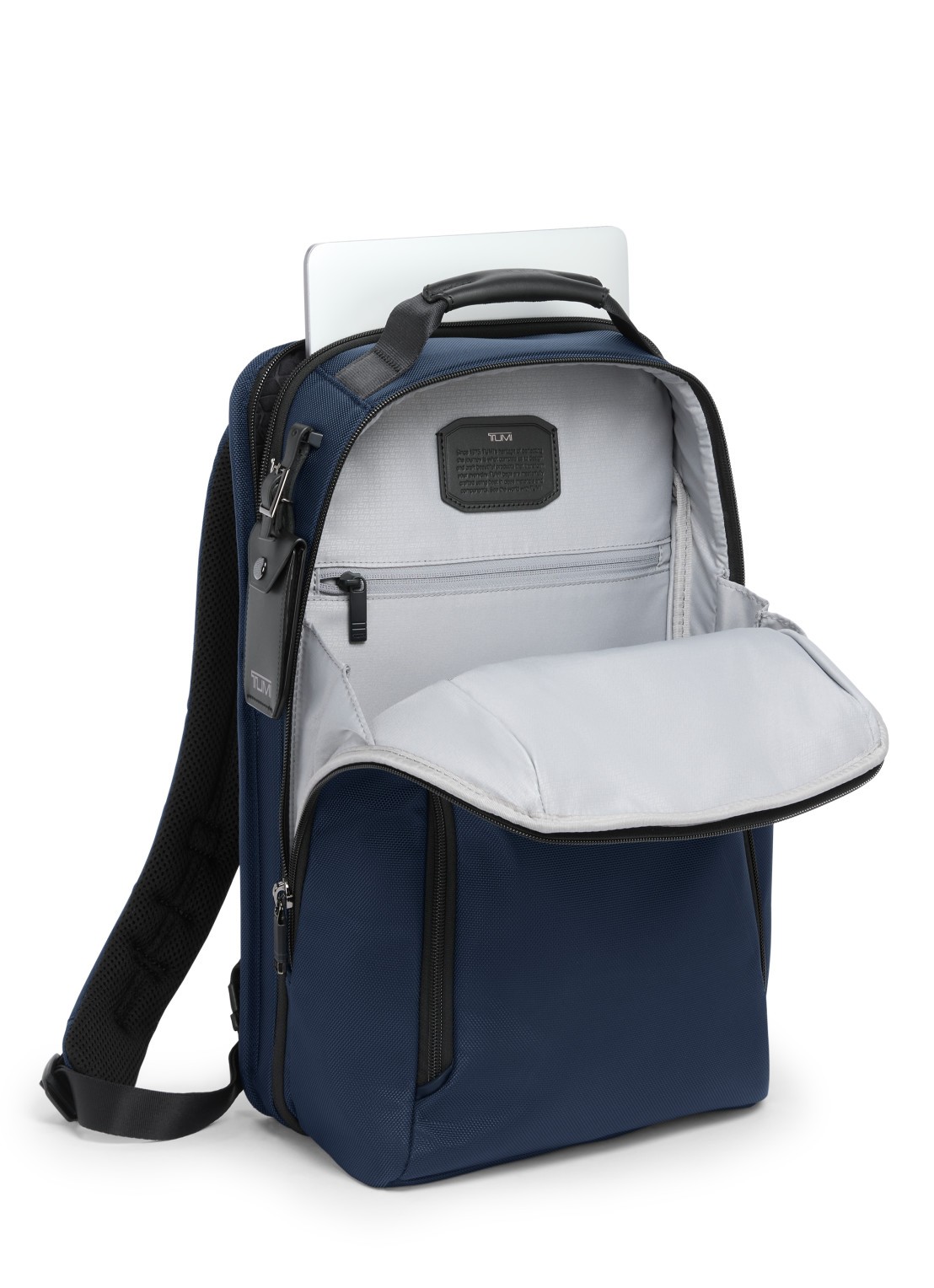TUMI Rugzak met leren details en 16 inch laptopvak - voorkant 8 donkerblauw