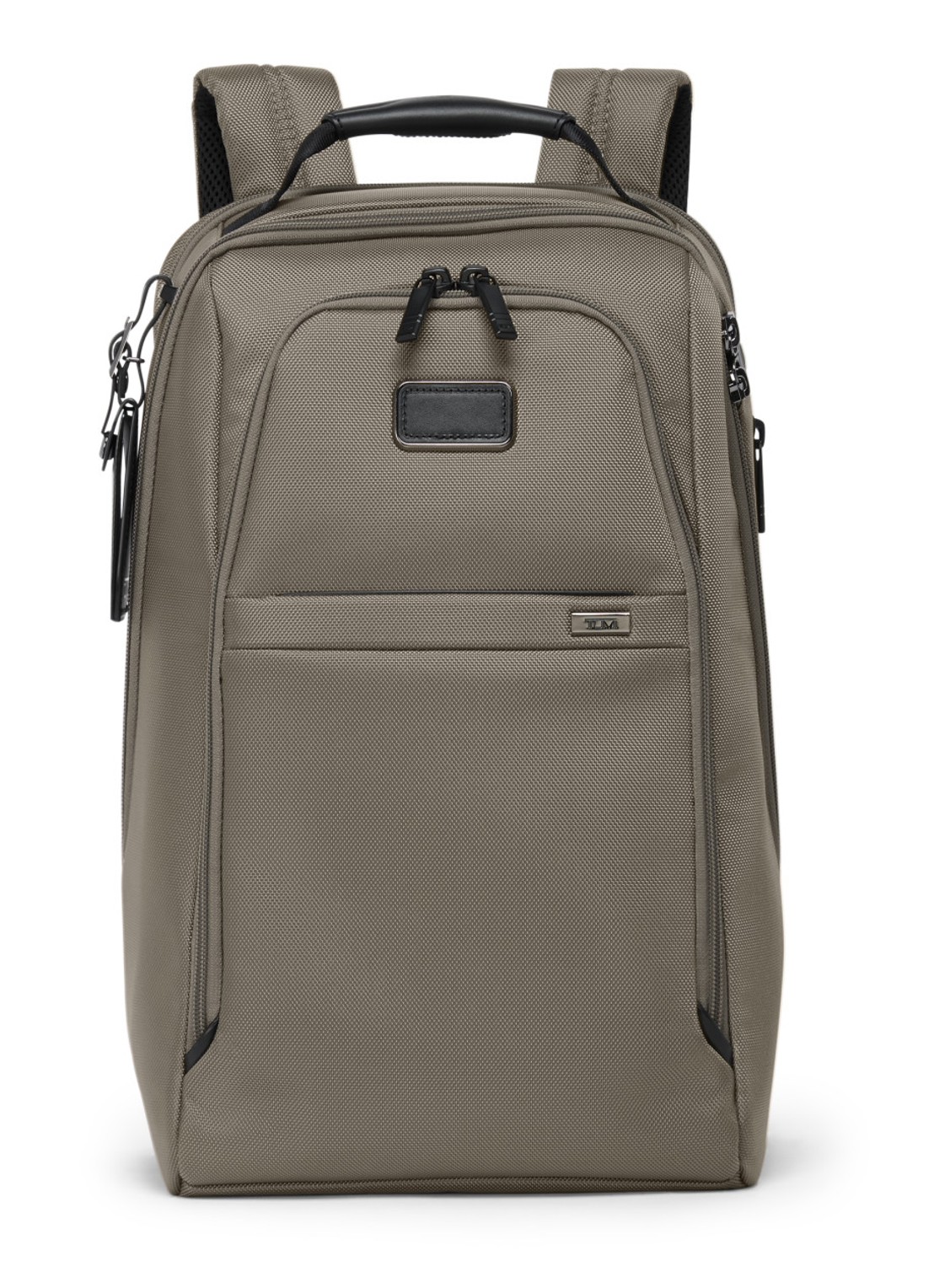 TUMI Rugzak met leren details en 16 inch laptopvak - voorkant 2 grijs