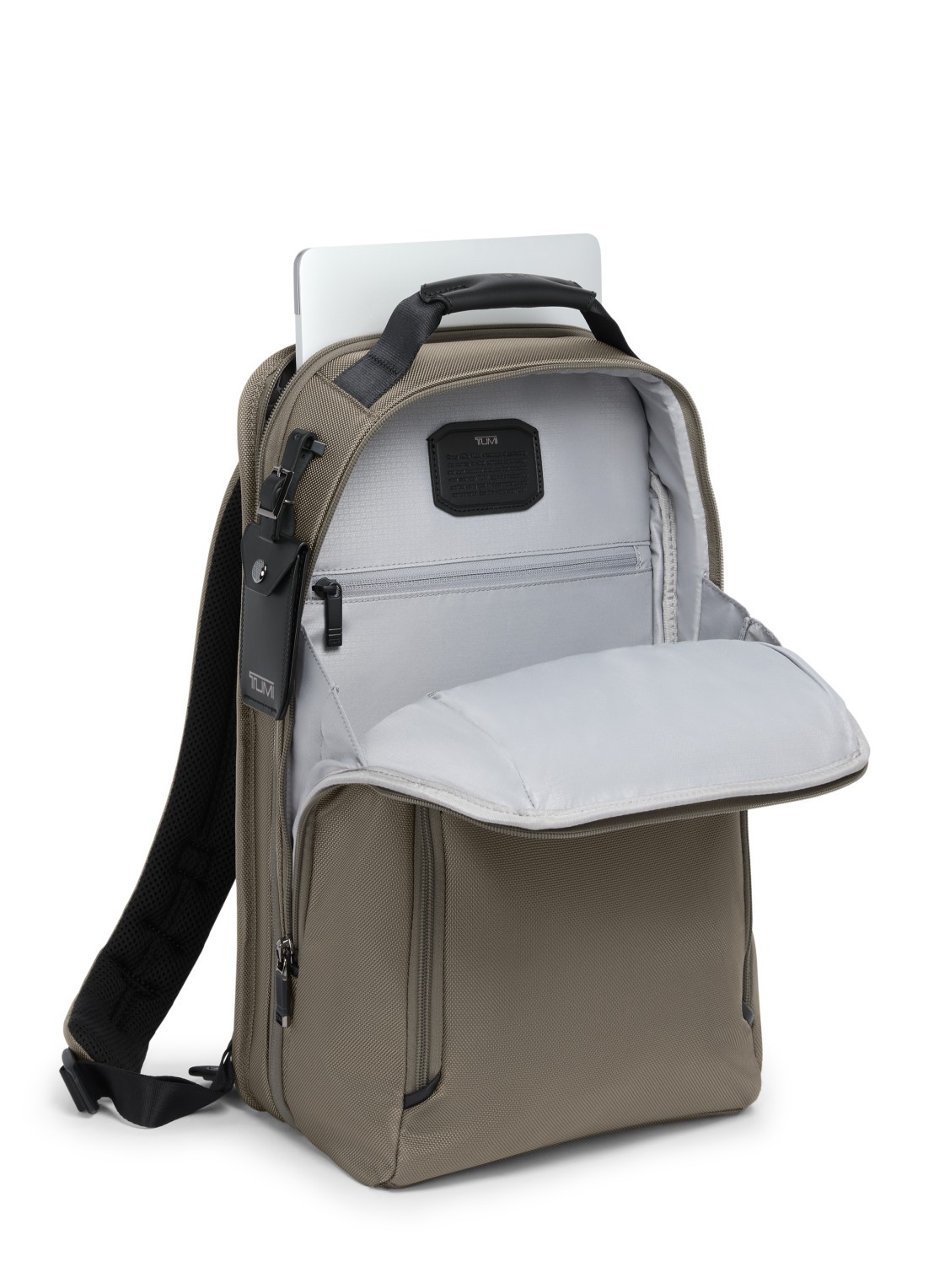 TUMI Rugzak met leren details en 16 inch laptopvak - voorkant 3 grijs