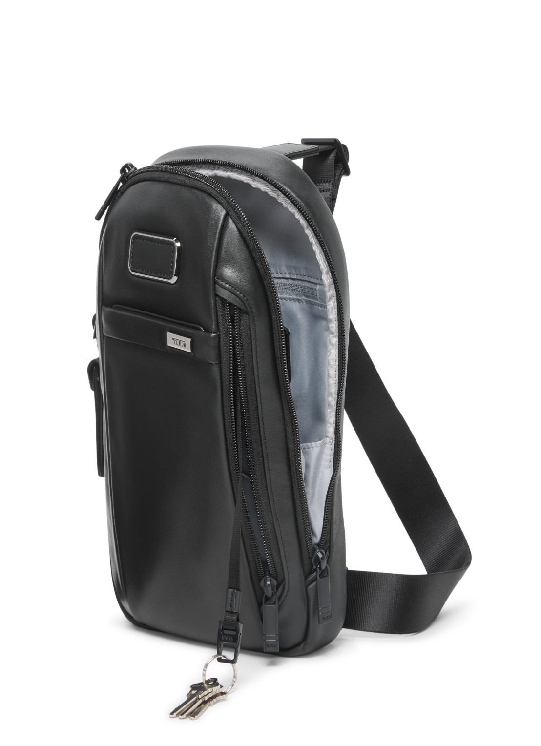 TUMI Sling crossbodytas van leer - achterkant 3 zwart