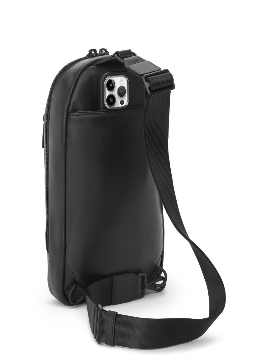 TUMI Sling crossbodytas van leer - detail 4 zwart