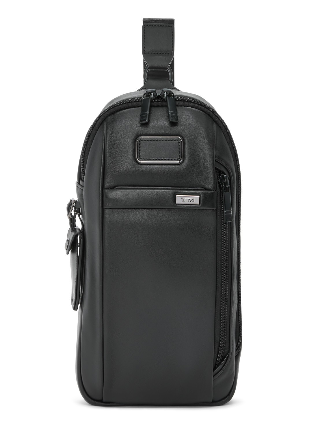 TUMI Sling crossbodytas van leer - voorkant zwart