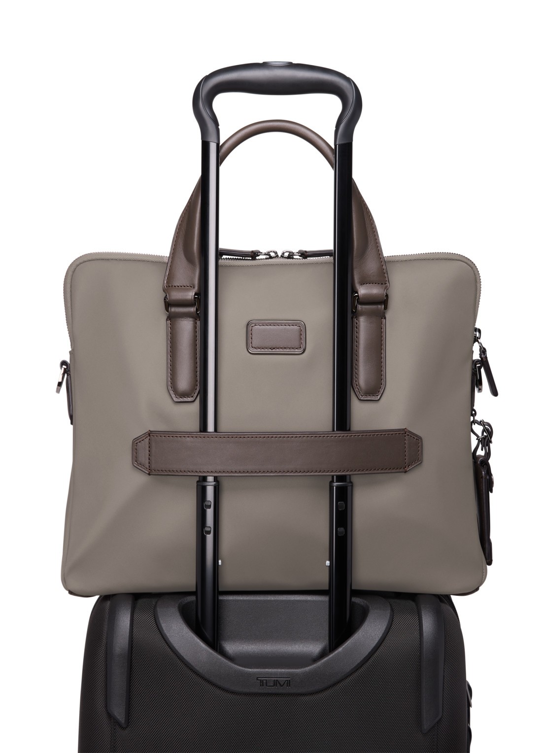 TUMI Sycamore businesstas met 14 inch laptopvak - achterkant 3 taupe