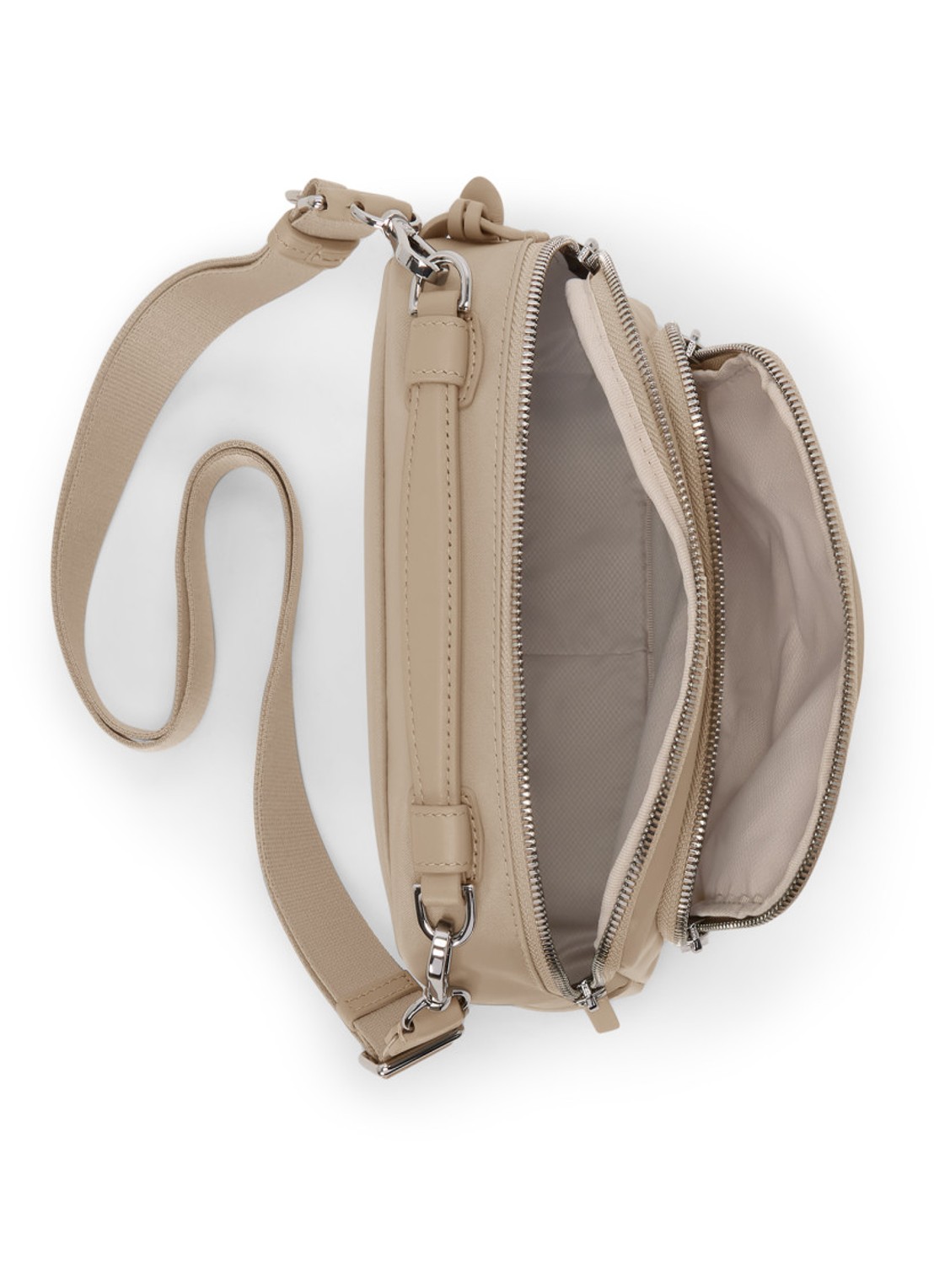 TUMI Teghan crossbodytas met leren details - achterkant beige