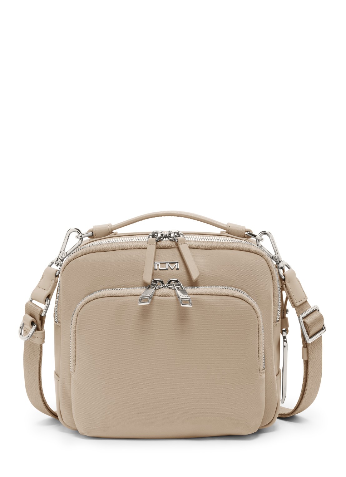 TUMI Teghan crossbodytas met leren details - voorkant 2 beige