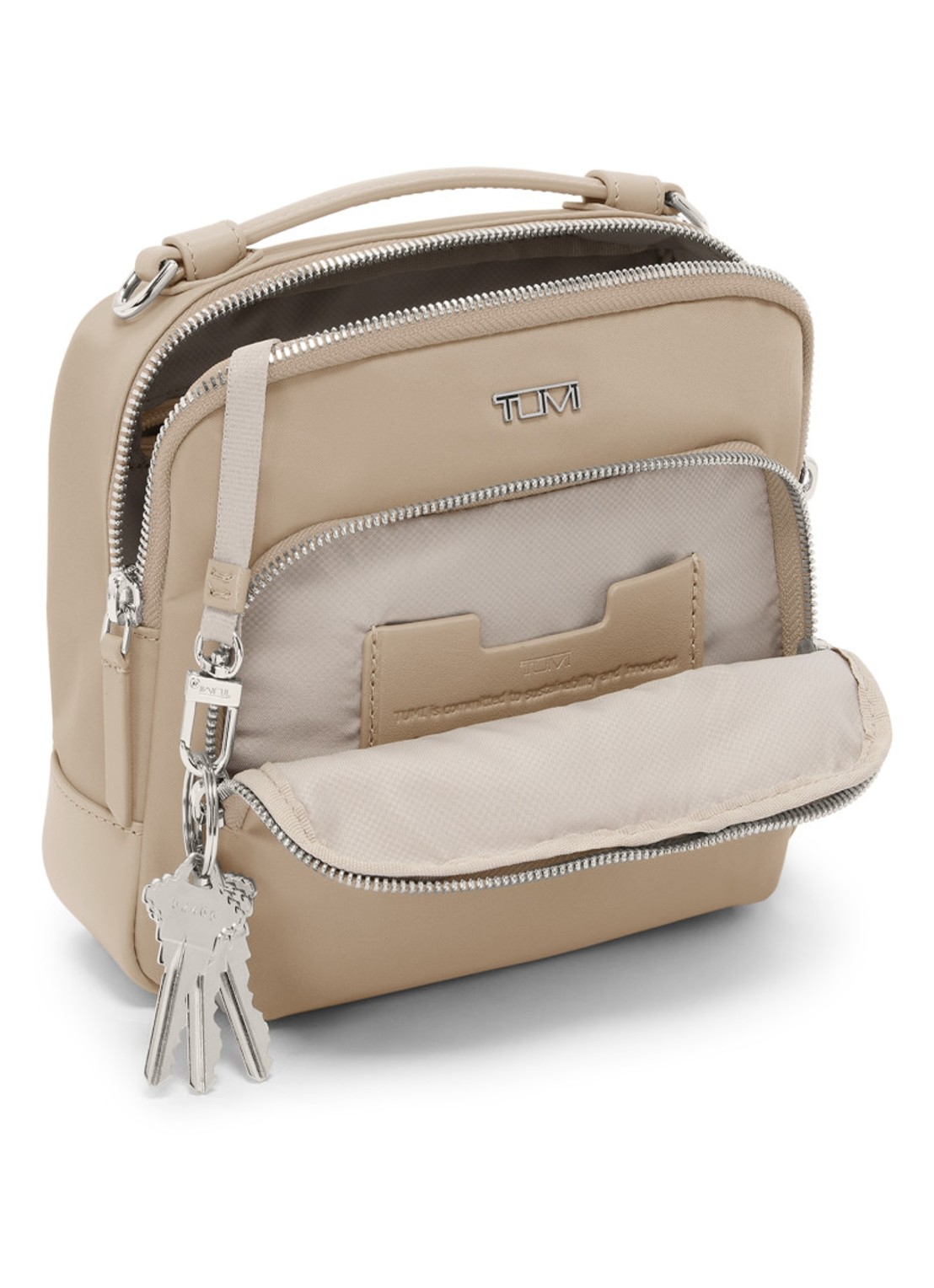 TUMI Teghan crossbodytas met leren details - voorkant 3 beige