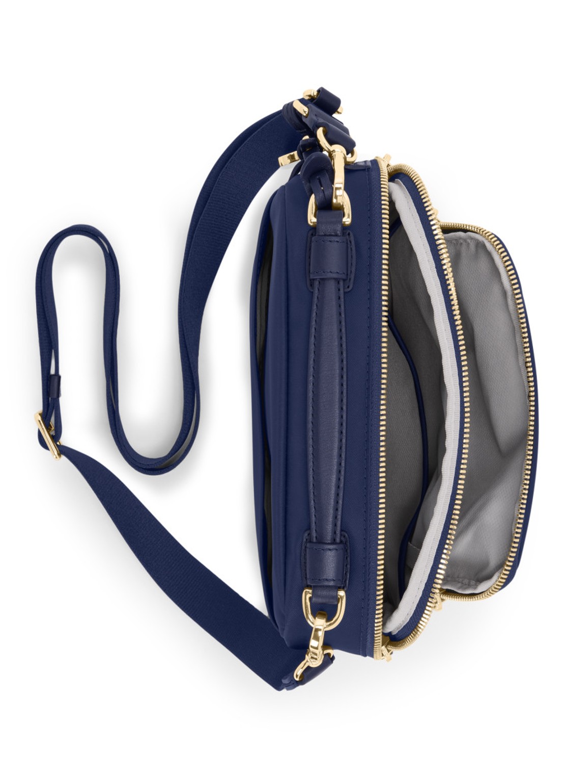 TUMI Teghan crossbodytas met leren details - achterkant indigo