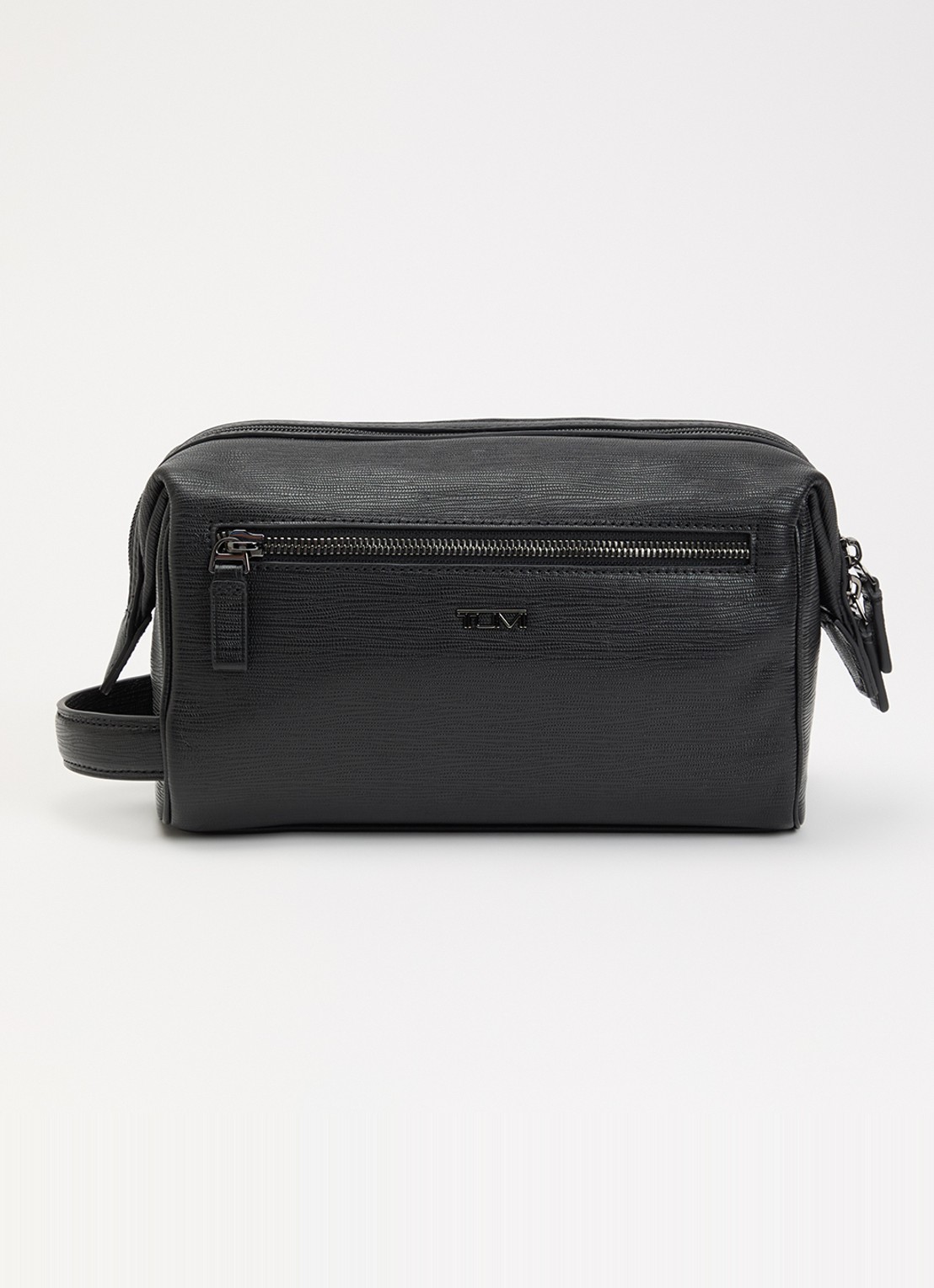 TUMI Toillettas van leer met logo - voorkant 2 zwart