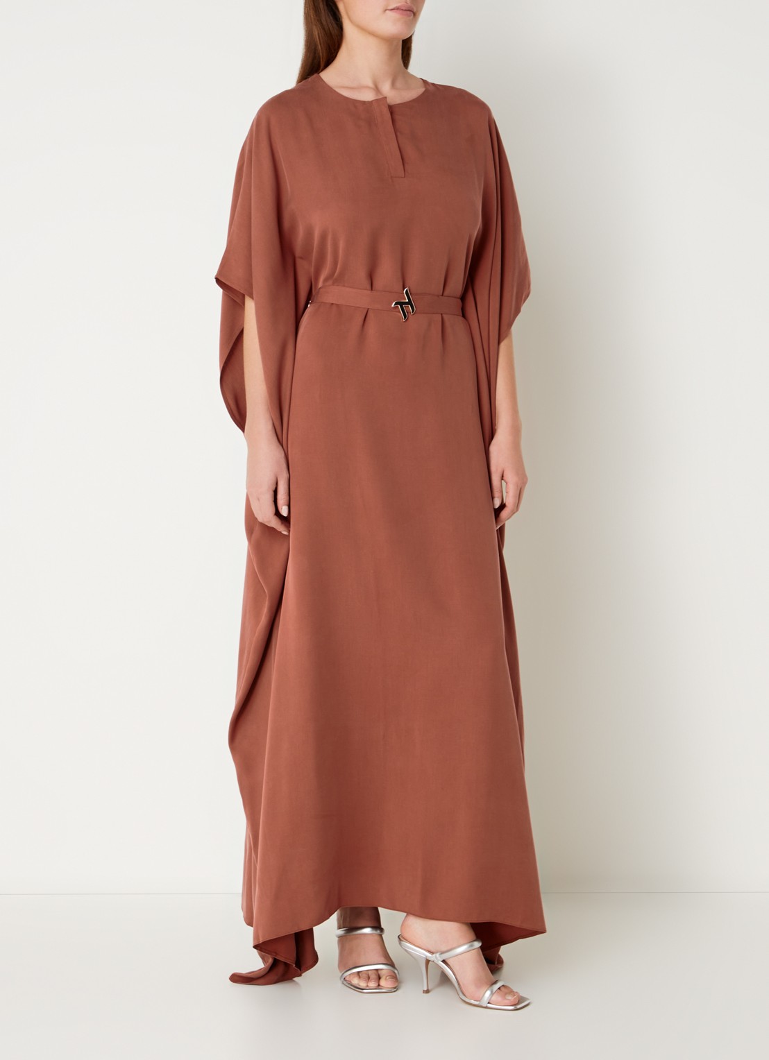Turana Atash Ameera maxi tuniekjurk met strikceintuur - detail 2 bruin