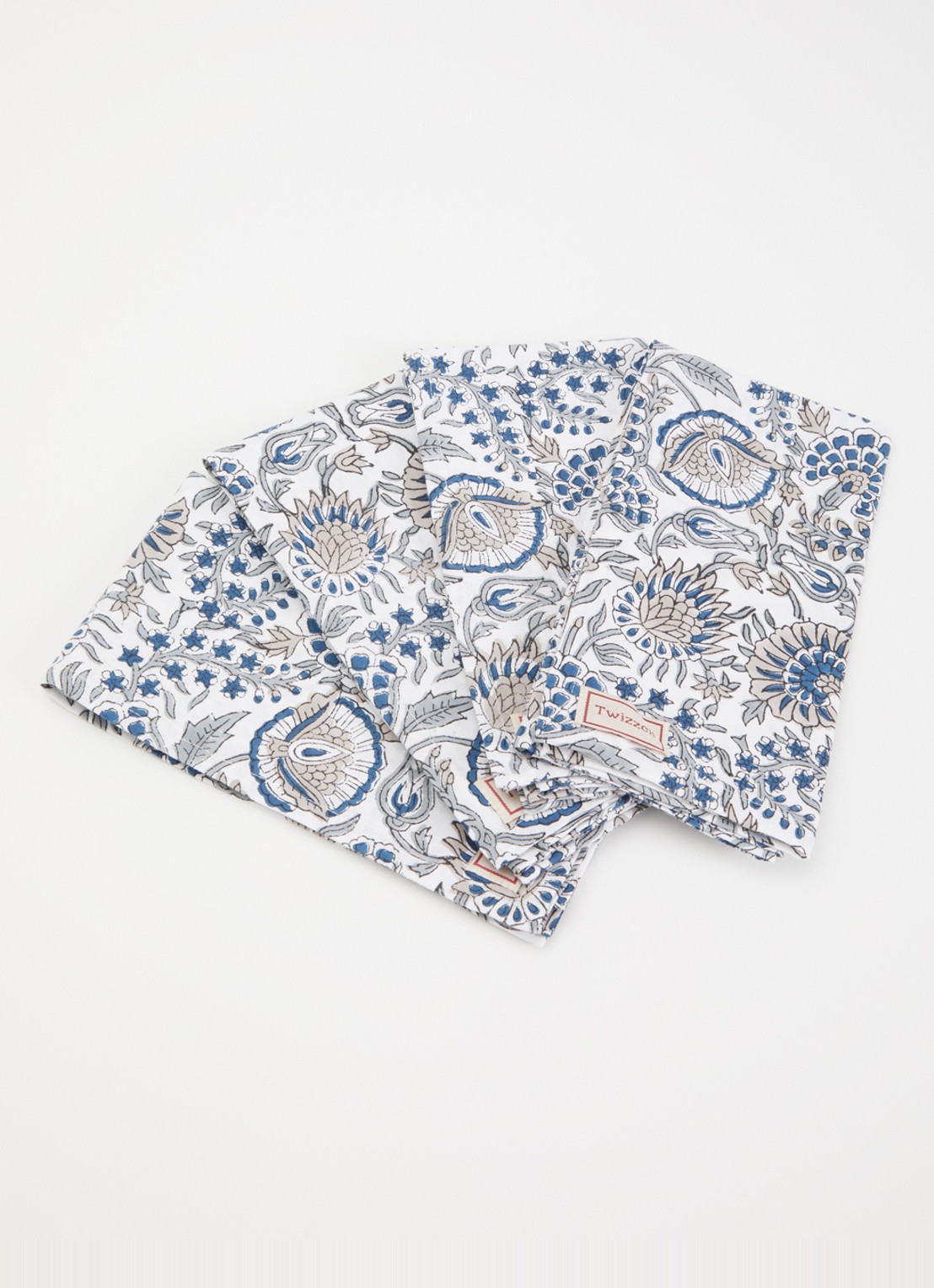 Twizzell Bloom servetten 45 x 45 cm set van 4 - voorkant 2 blauwgrijs