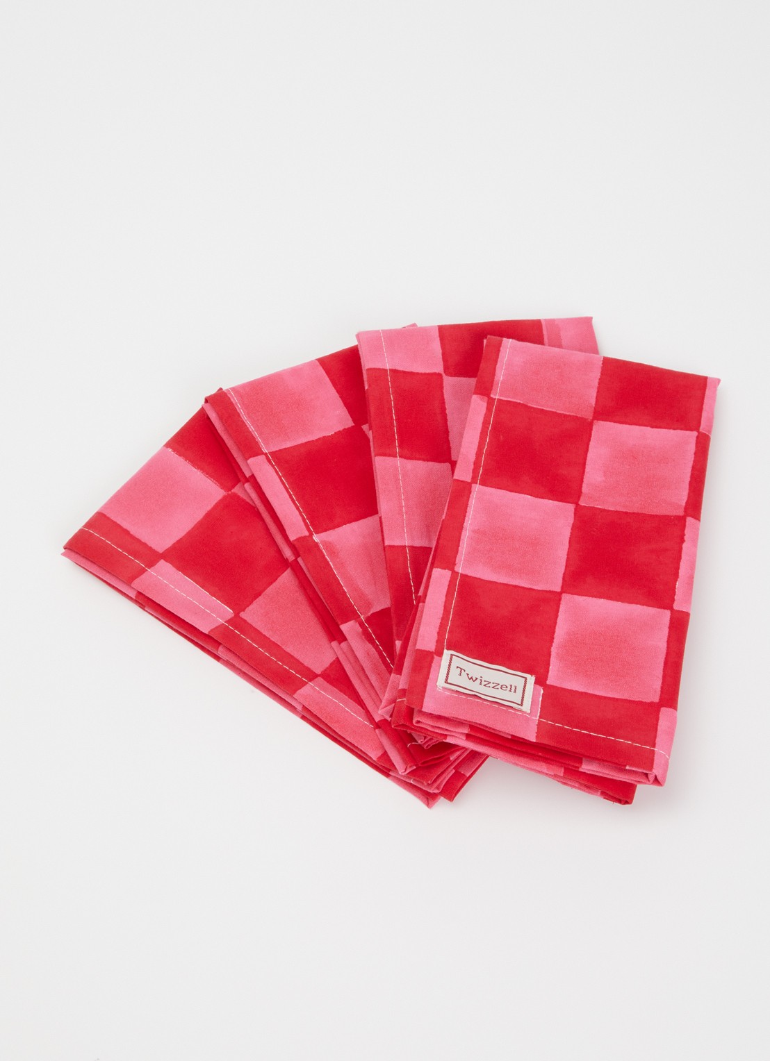 Twizzell Checkerboard servetten 45 x 45 cm set van 4 - voorkant 2 donkerroze