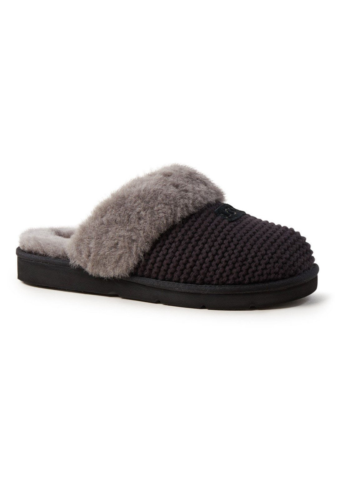UGG Cozy Knit pantoffel met schapenvacht details - voorkant zwart