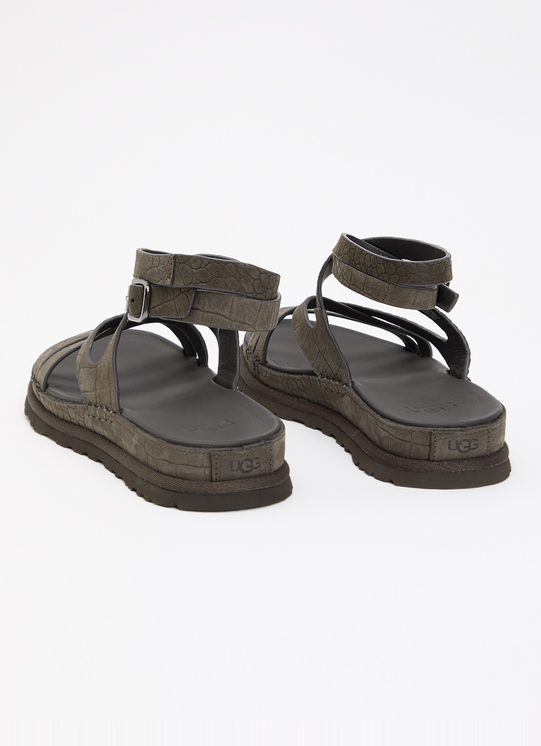 UGG GoldenGaze Embossed sandaal van leer met crocostructuur - achterkant olijfgroen
