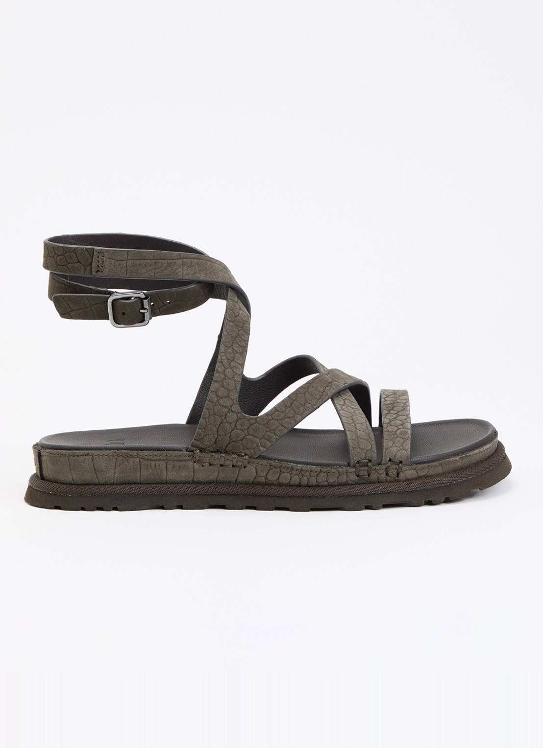 UGG GoldenGaze Embossed sandaal van leer met crocostructuur - voorkant 2 olijfgroen