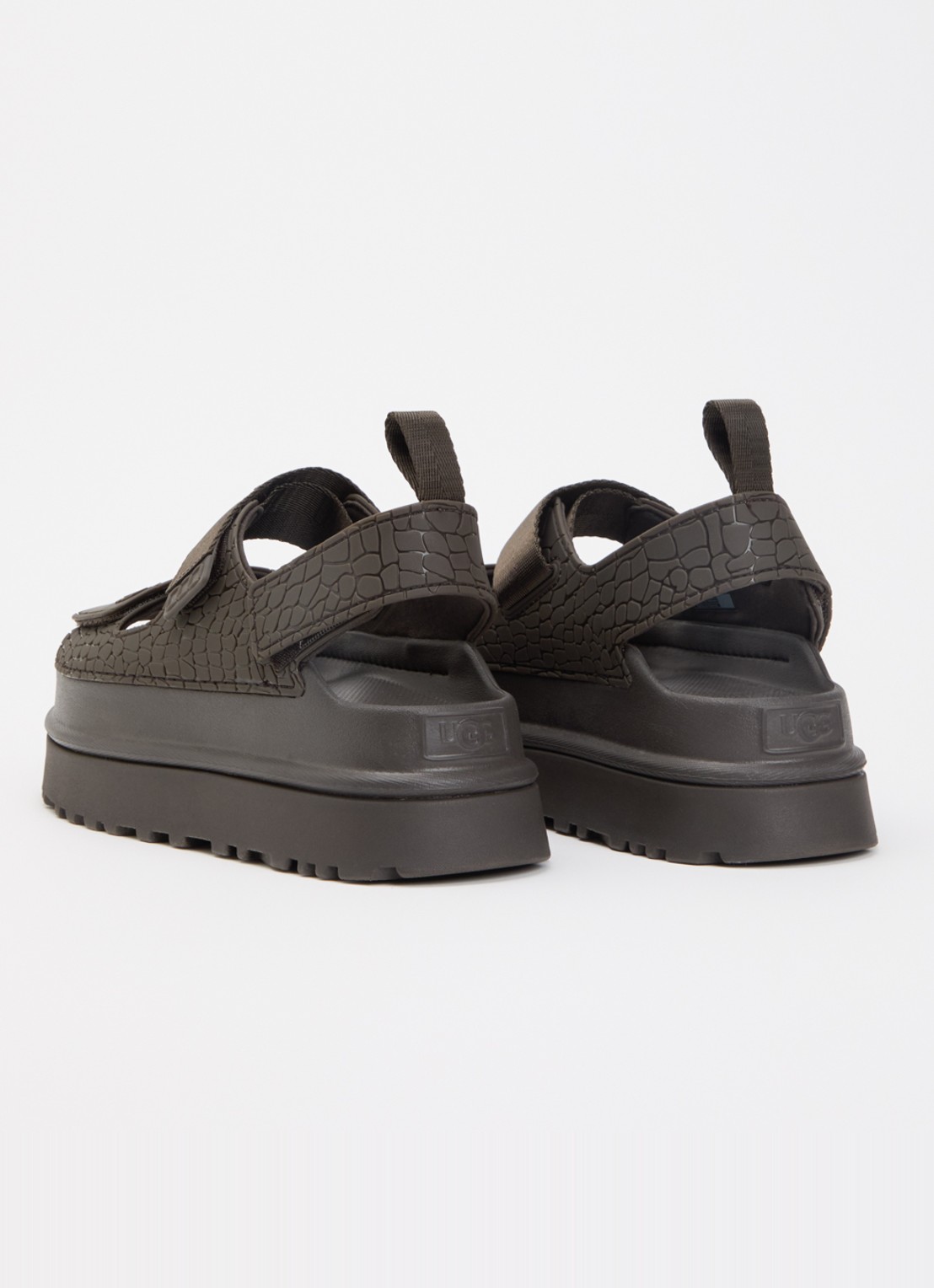 UGG GoldenGlow Embossed sandaal met plateauzool en crocostructuur - achterkant 5 bronsgroen
