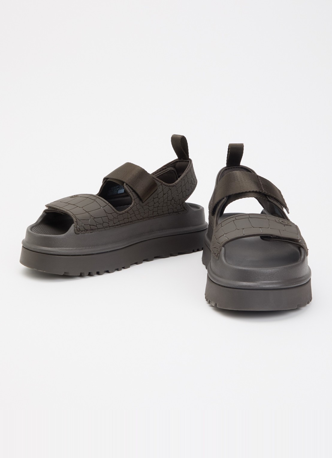 UGG GoldenGlow Embossed sandaal met plateauzool en crocostructuur - detail bronsgroen