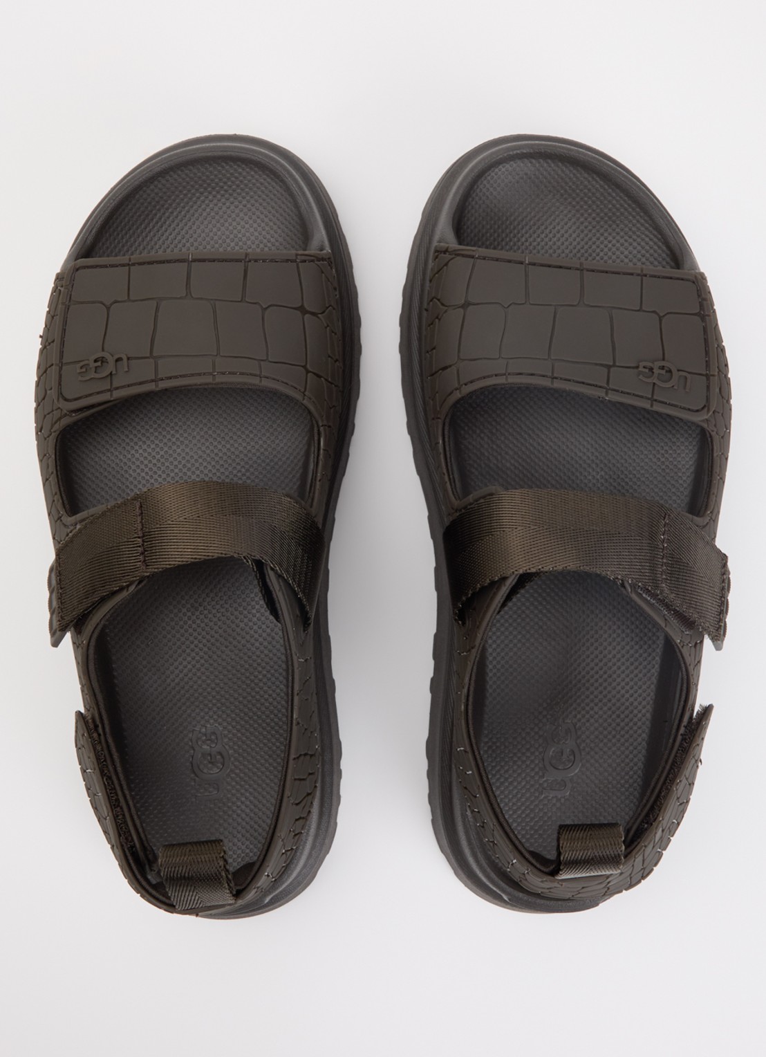 UGG GoldenGlow Embossed sandaal met plateauzool en crocostructuur - detail 2 bronsgroen