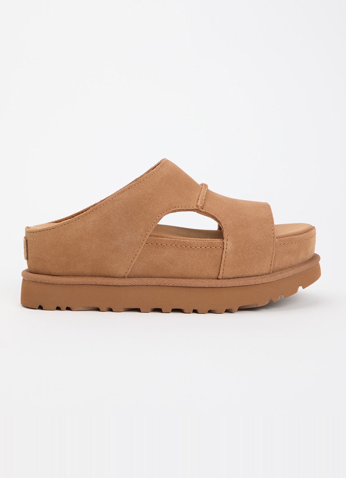 UGG Goldenstar sandaal van suède met plateauzool - voorkant 4 camel