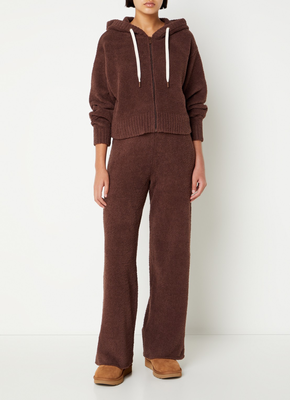 UGG Hana fijngebreid vest van teddy - voorkant 6 donkerbruin
