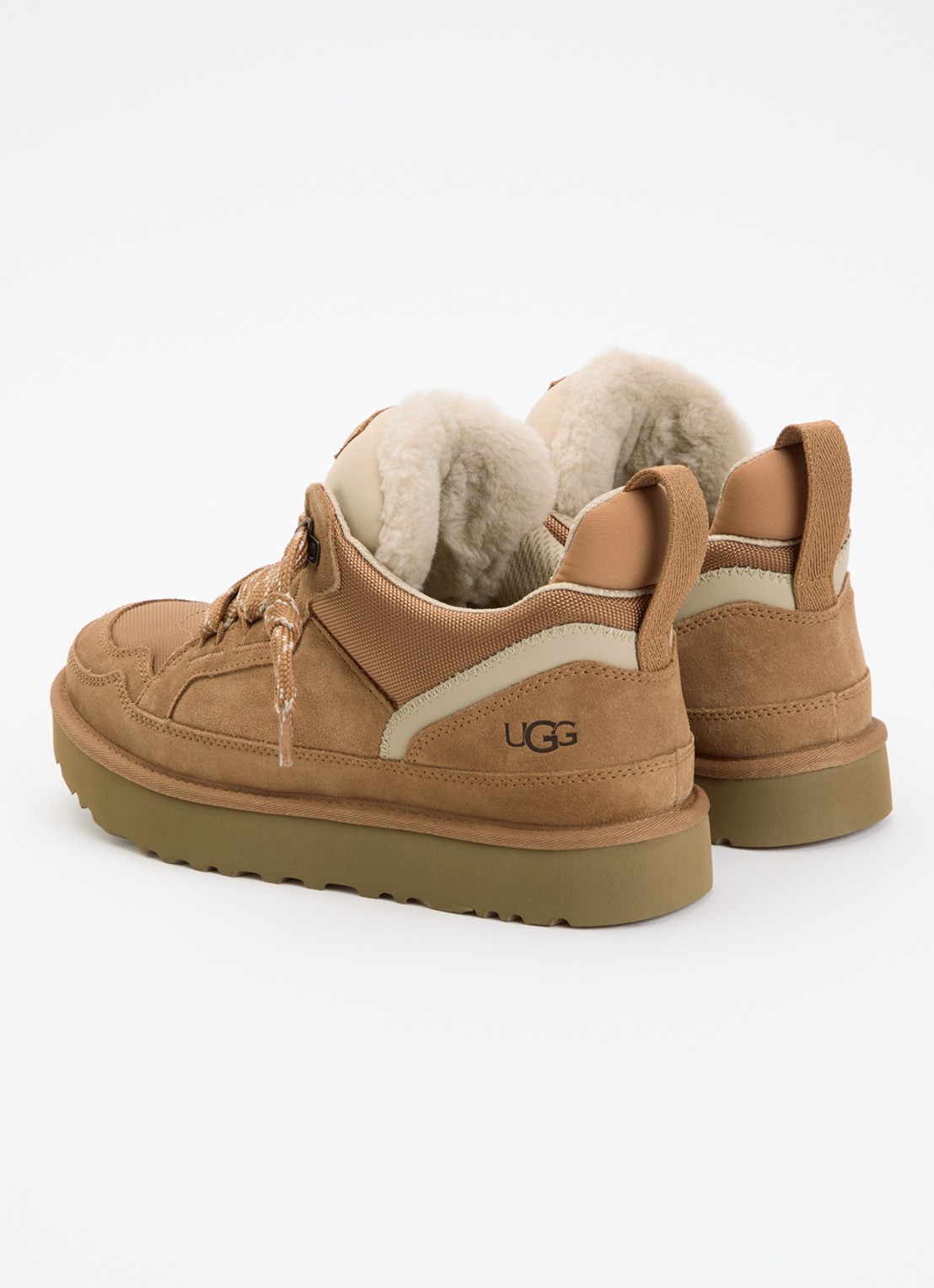 UGG Lowmel sneaker met suède details - achterkant camel