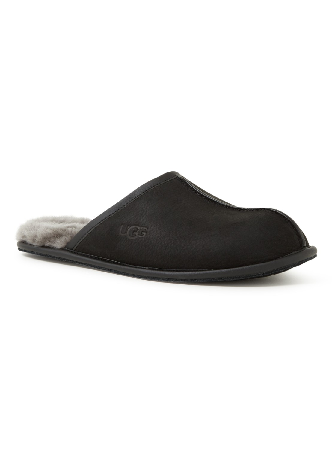 UGG Scuff pantoffel van leer met schapenvacht - voorkant zwart