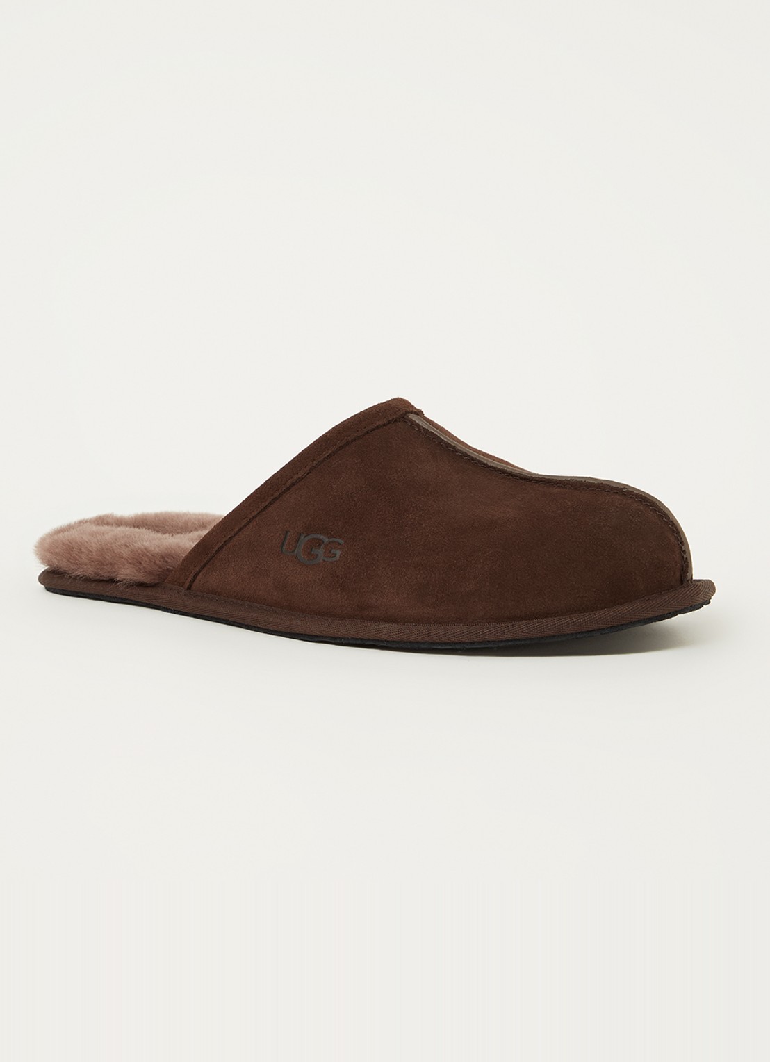 UGG Scuff pantoffel van suède met schapenvacht - voorkant bruin