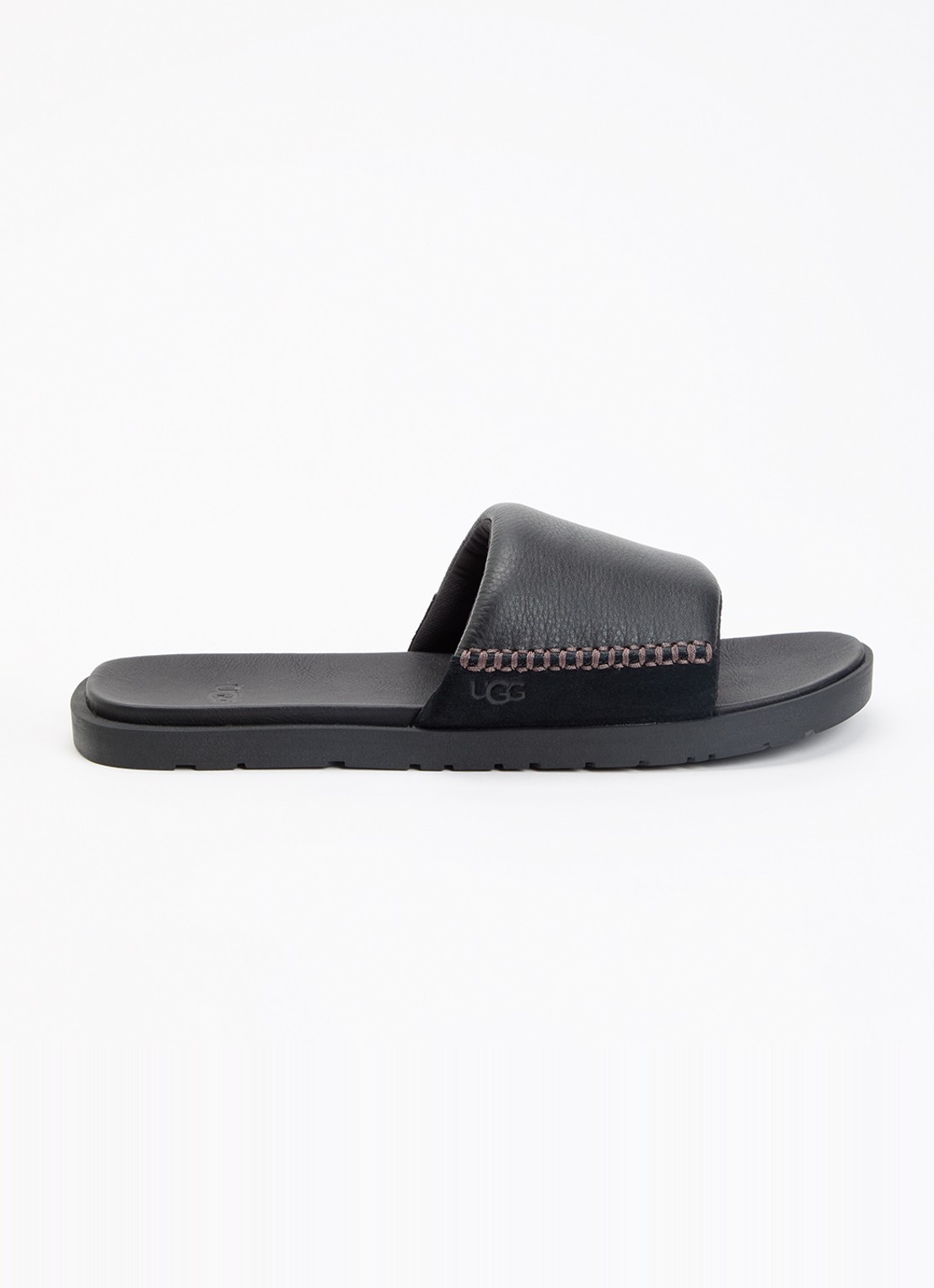 UGG Seaside II Flip slipper van leer met suède detail - voorkant zwart